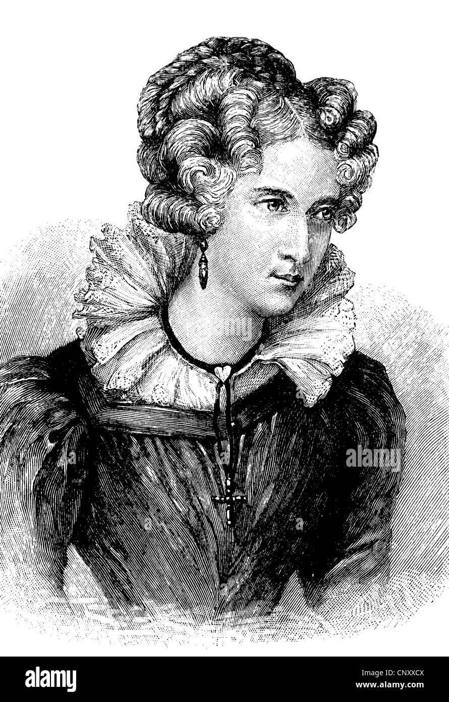 Annette von Droste-Huelshoff, 1797 - 1848, 32 ans, un écrivain allemand, historique de la gravure sur bois, vers 1897 Banque D'Images