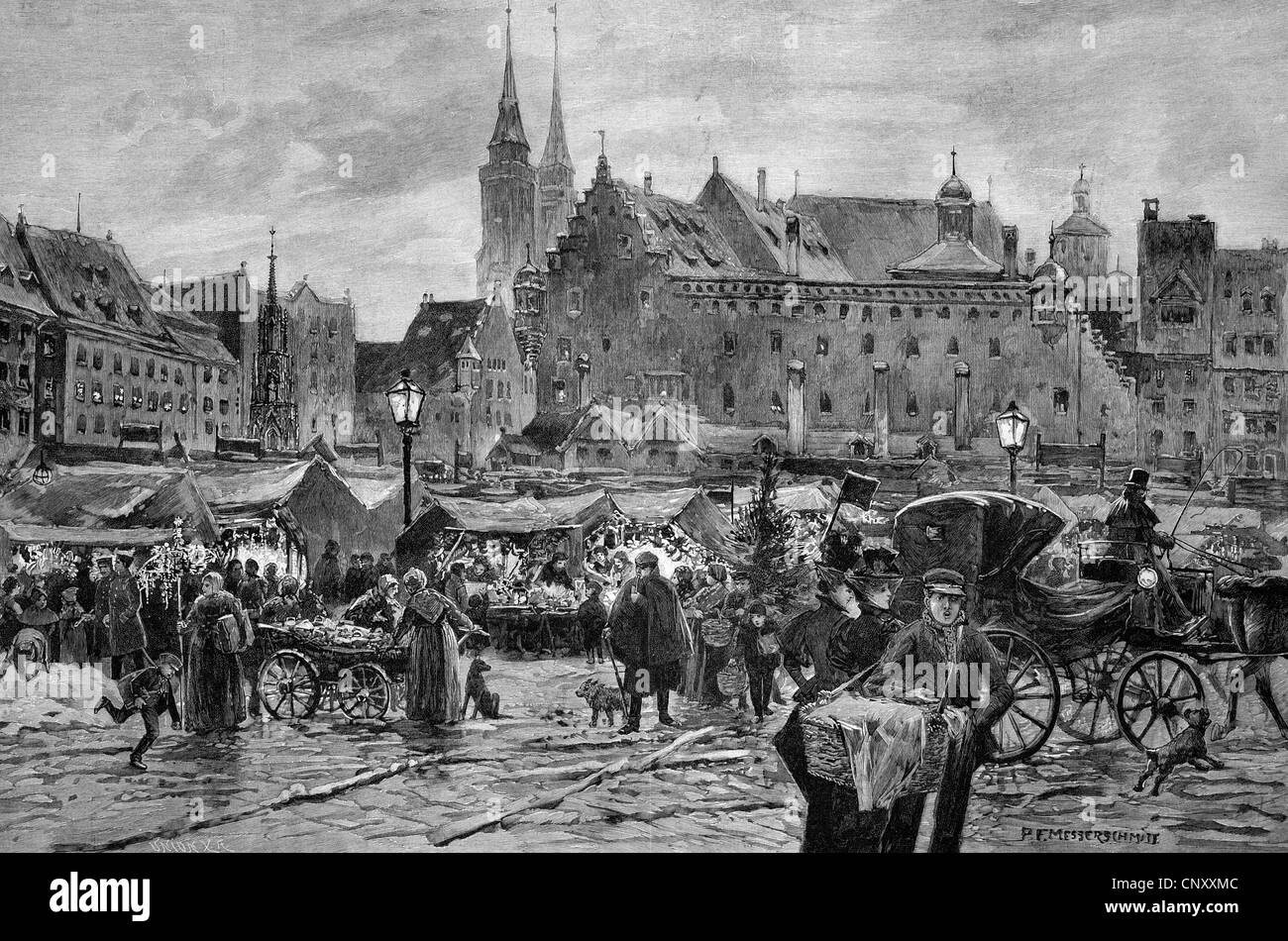 Kindleinsmarkt marché, St Thomas' day à Nuremberg, Bavière, Allemagne, historique de la gravure sur bois, vers 1897 Banque D'Images