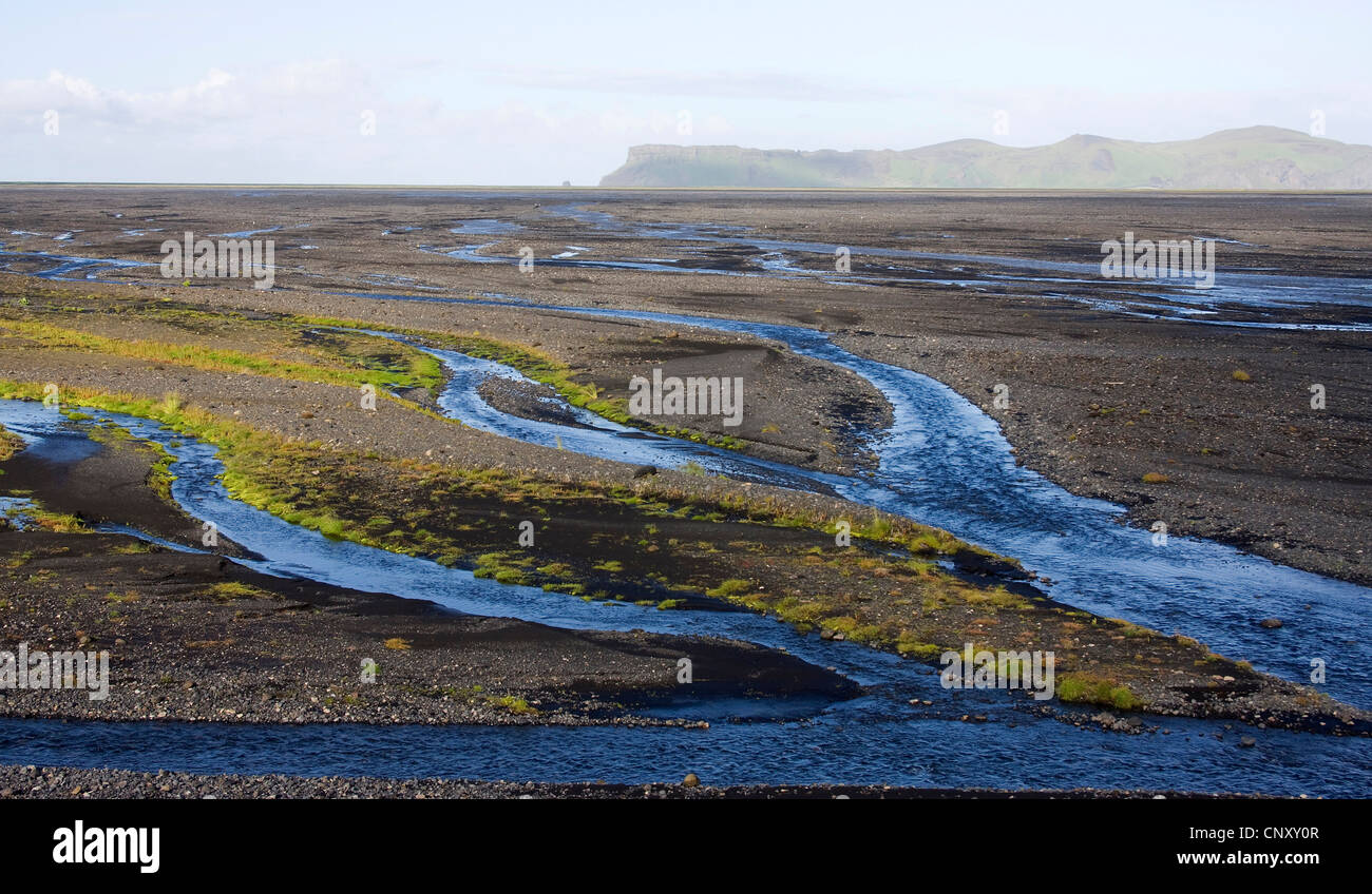 Sandur et meandring river, l'Islande, Vik Banque D'Images