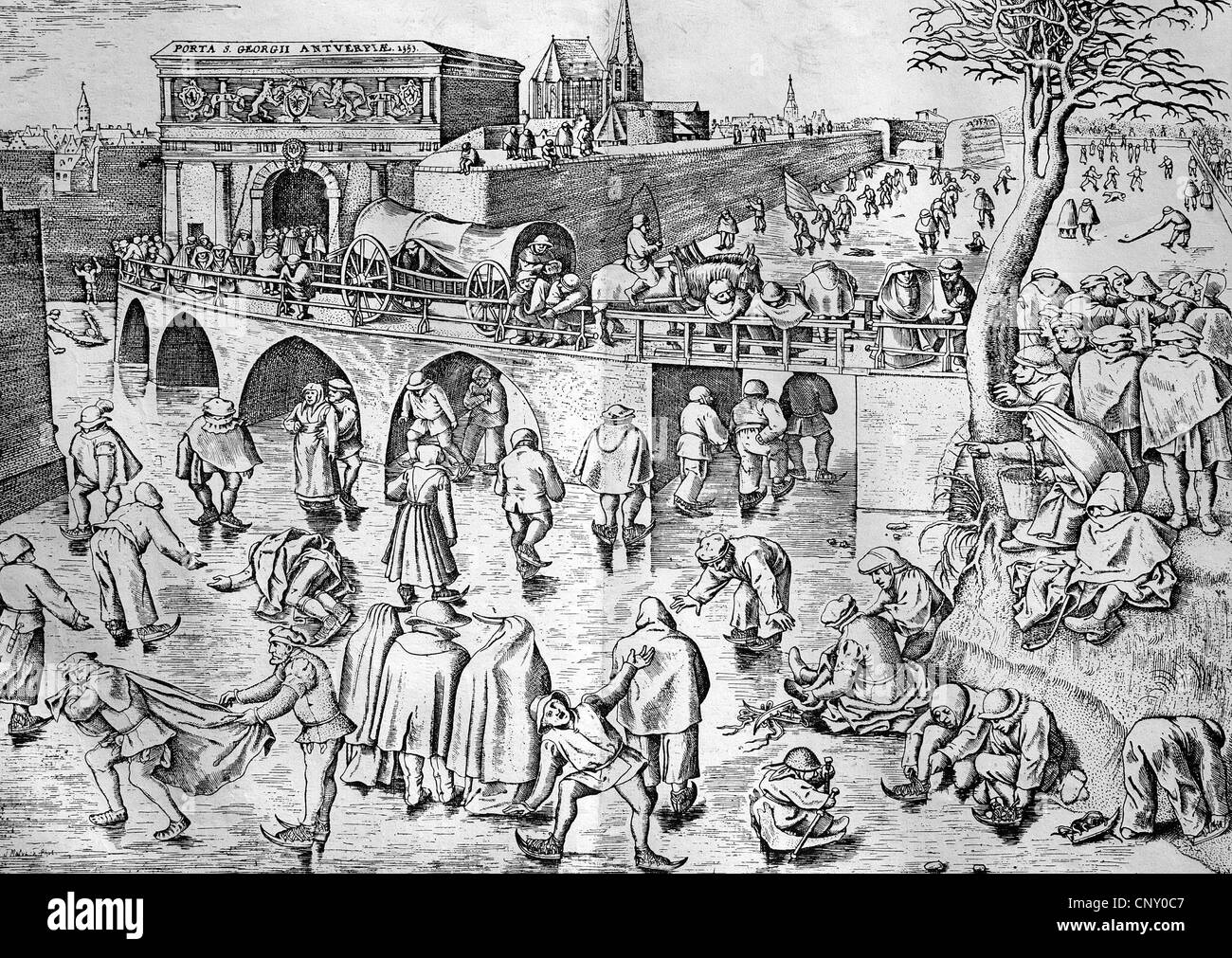 Patin à glace sur la Seine près de Paris, France, historique, vers 1888 gravure sur bois Banque D'Images