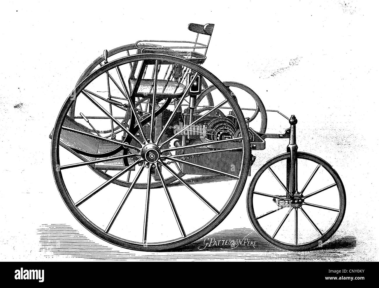 Projet de tricycle par William Ayrton et John Perry, vers 1880, la première voiture électrique Banque D'Images