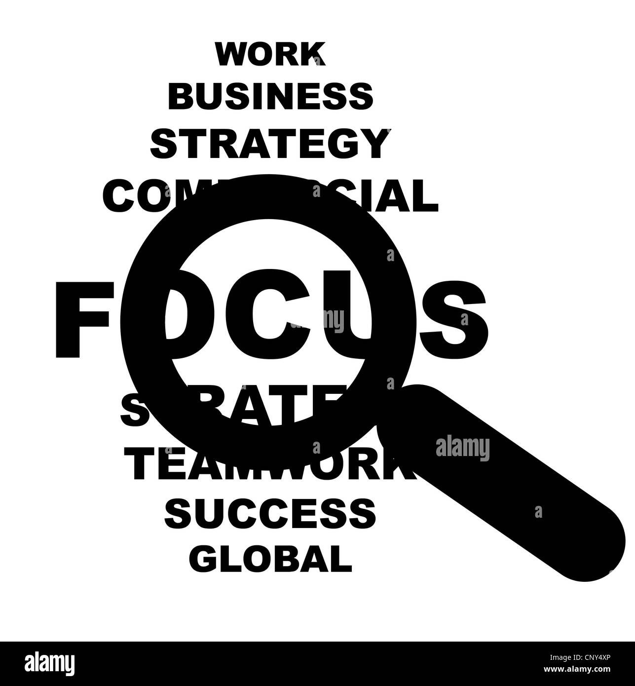 Business focus conceptuel signe isolé sur fond blanc. Banque D'Images