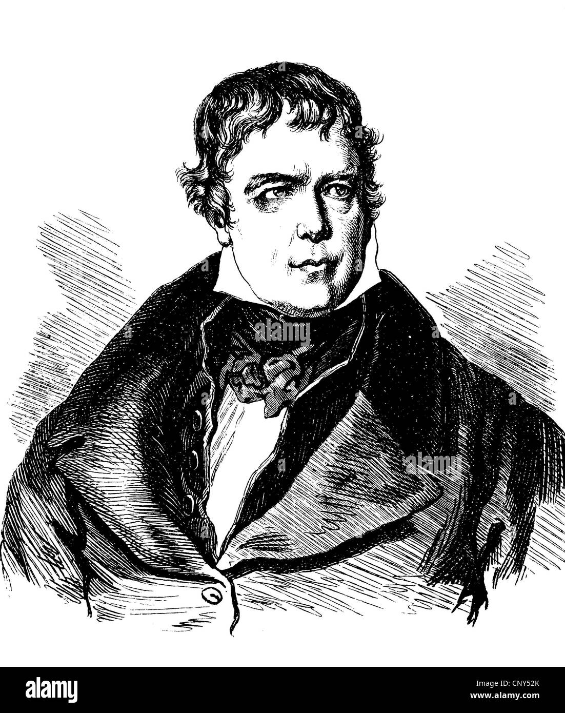 Sir Walter Scott, 1er baronnet d'Abbotsford, 1771 - 1832, un poète et écrivain écossais, historique de la gravure sur bois, vers 1888 Banque D'Images