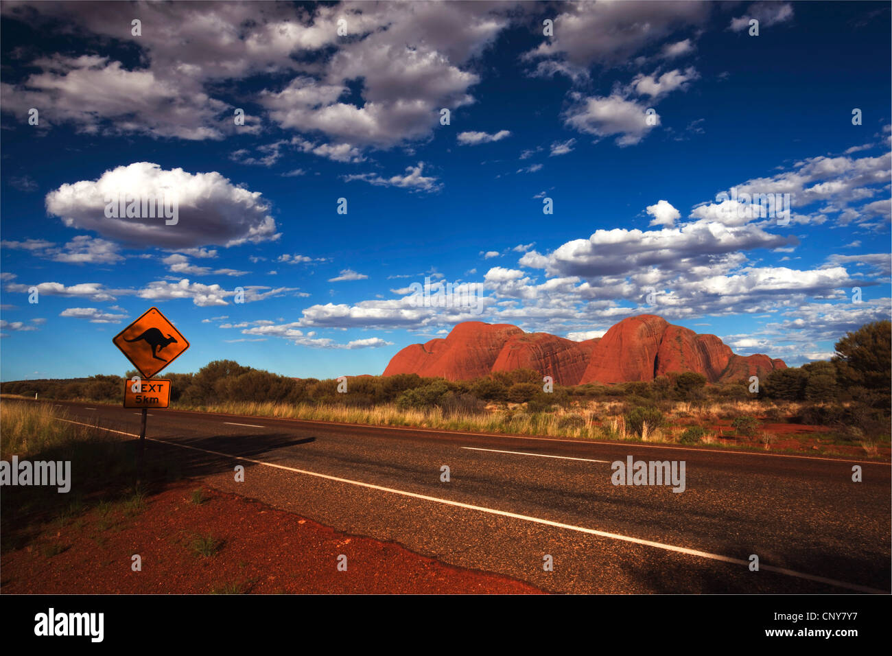 La route à Kata Tjuta, Australie, Territoire du Nord, le Parc National d'Uluru-Kata Tjuta Banque D'Images