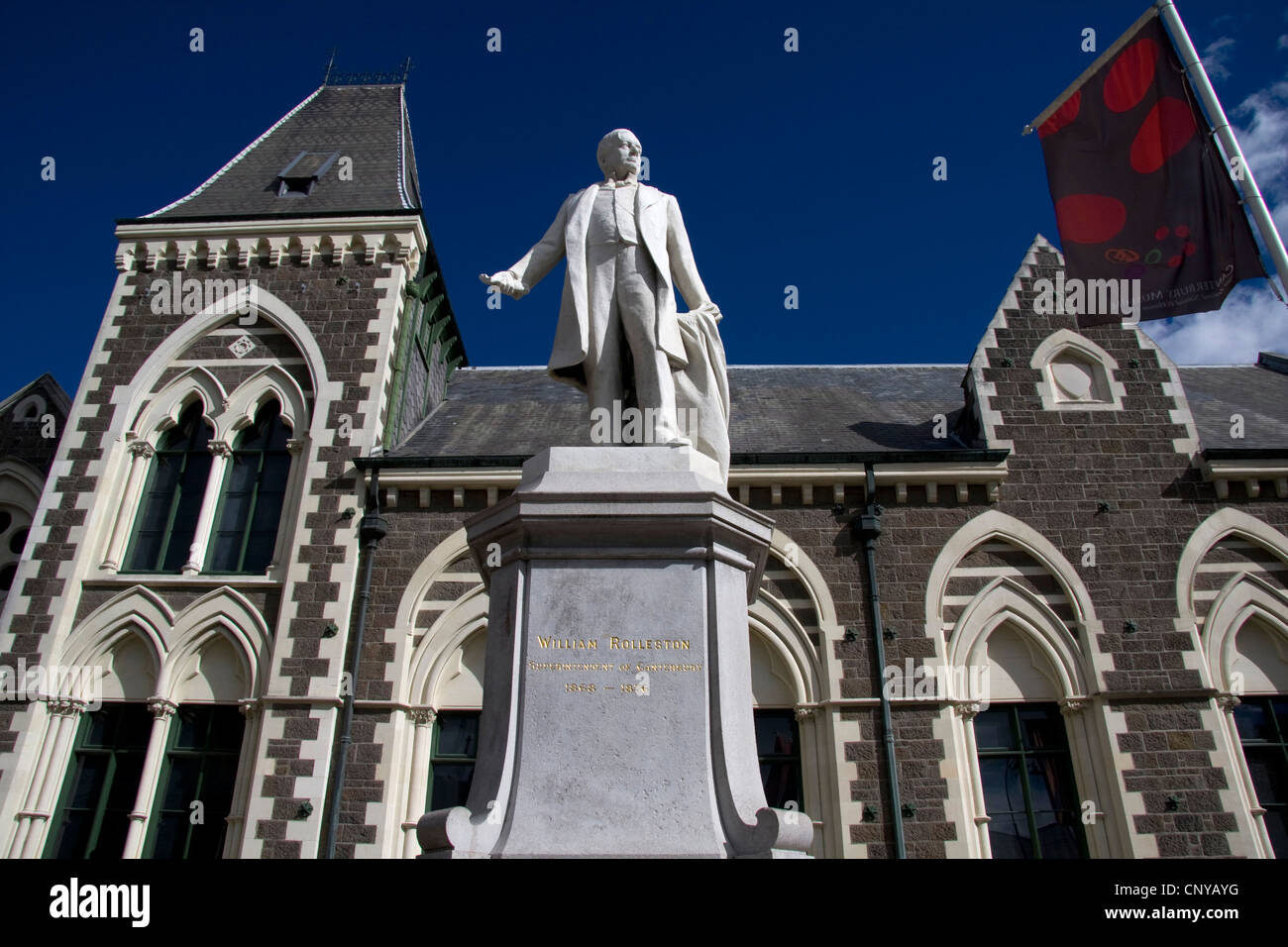 Statue de William Rolleston situé à l'extérieur Musée de Canterbury à Christchurch. Banque D'Images