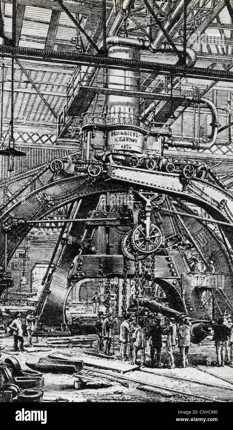 Marteau à vapeur pesant 100 tonnes construit en 1876 à l'usine de munitions français il Schneider-Creusot Banque D'Images