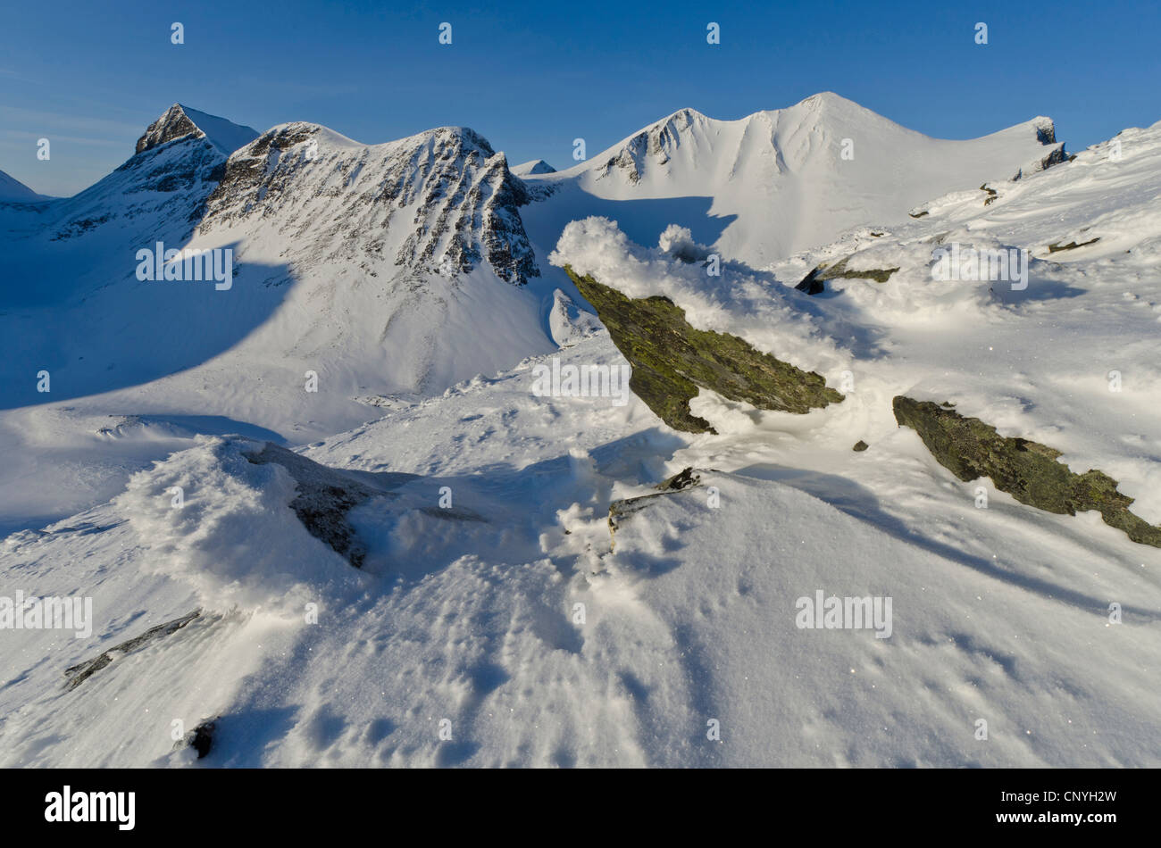 Reaiddavaggi Stuor couvertes de neige de Kebnekaise est tombé, la Suède, la Laponie, Norrbotten Banque D'Images