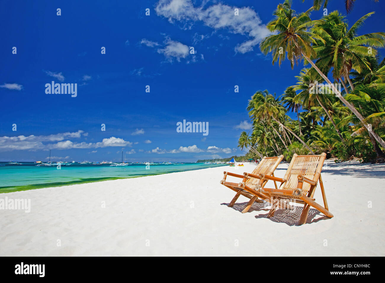 Deux chaises en toile sur palm tree beach Banque D'Images