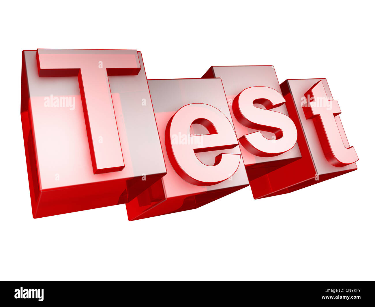 Le mot Test en 3D lettres sur fond blanc - das Wort aus TEST 3D Buchstaben, freigestellt gesetzt auf weißem Hintergrund Banque D'Images