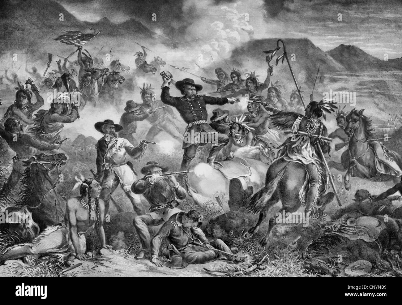 Le général Custer's lutte à mort. La bataille de Little Big Horn le 25 juin à 26, 1876. Banque D'Images Le général Custer's lutte à mort. La bataille de Little Big Horn le 25 juin à 26, 1876. Banque D'Images
