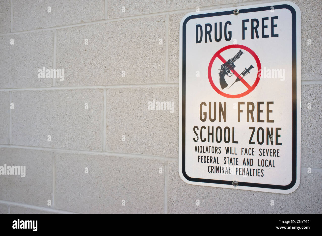 Inscrivez-vous gratuitement des armes à feu et sans drogue Zone scolaire Banque D'Images