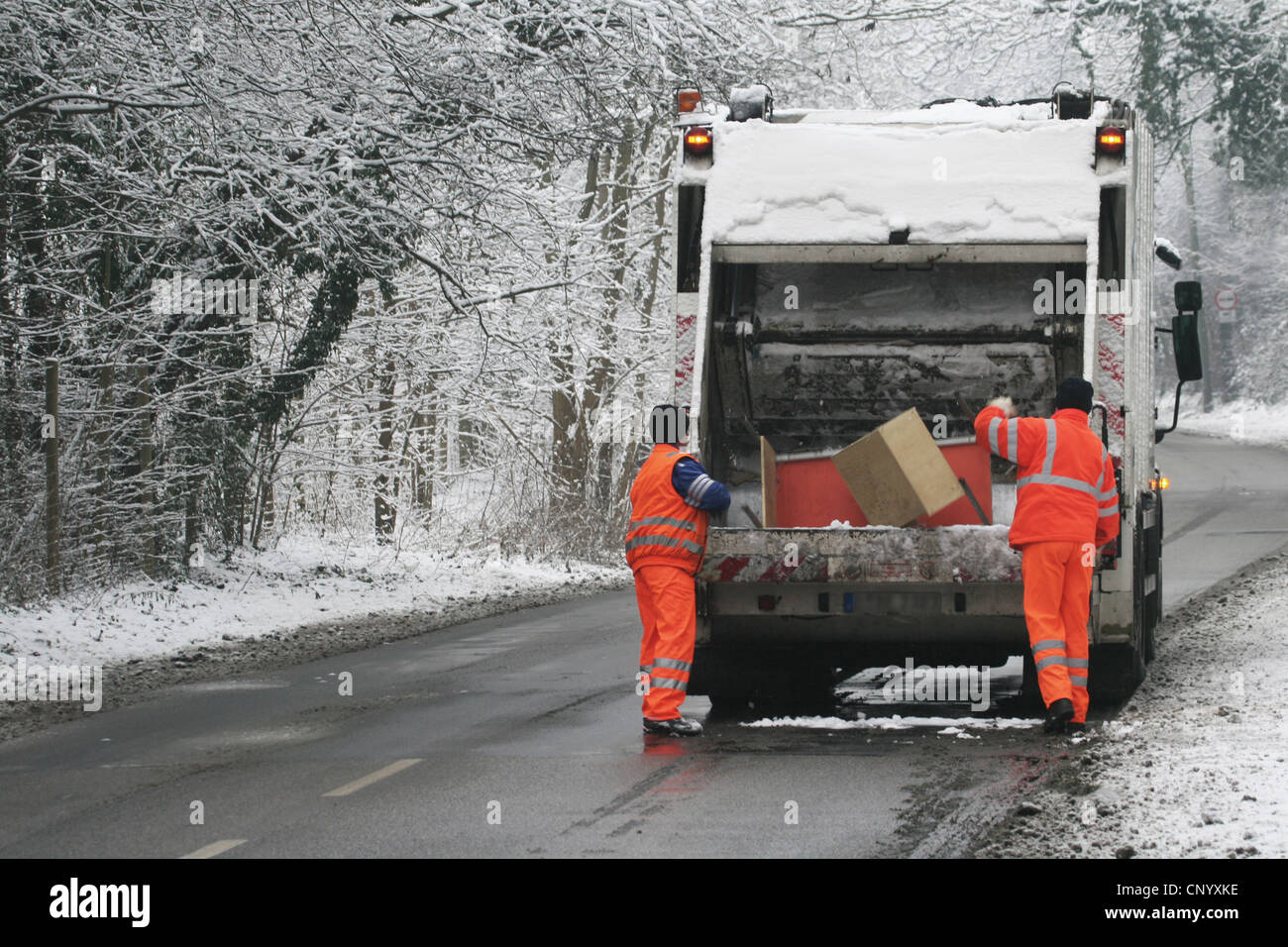 Retrait des déchets de l'ampoule en hiver, Allemagne, Rhénanie du Nord-Westphalie Banque D'Images