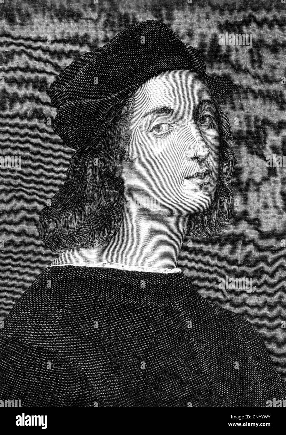 Raphaël, 28.3. / 6.4.1483 - 6.4.1520, peintre italien, architecte, portrait, gravure en bois, XIXe siècle, Banque D'Images