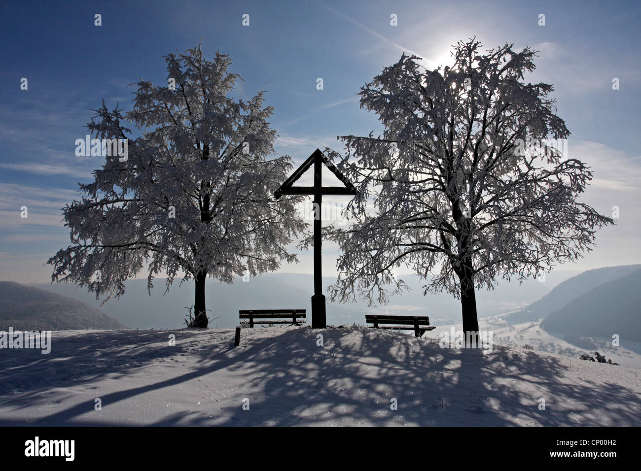 Vue du haut de la winterly Haarberg, Allemagne, Bade-Wurtemberg Banque D'Images