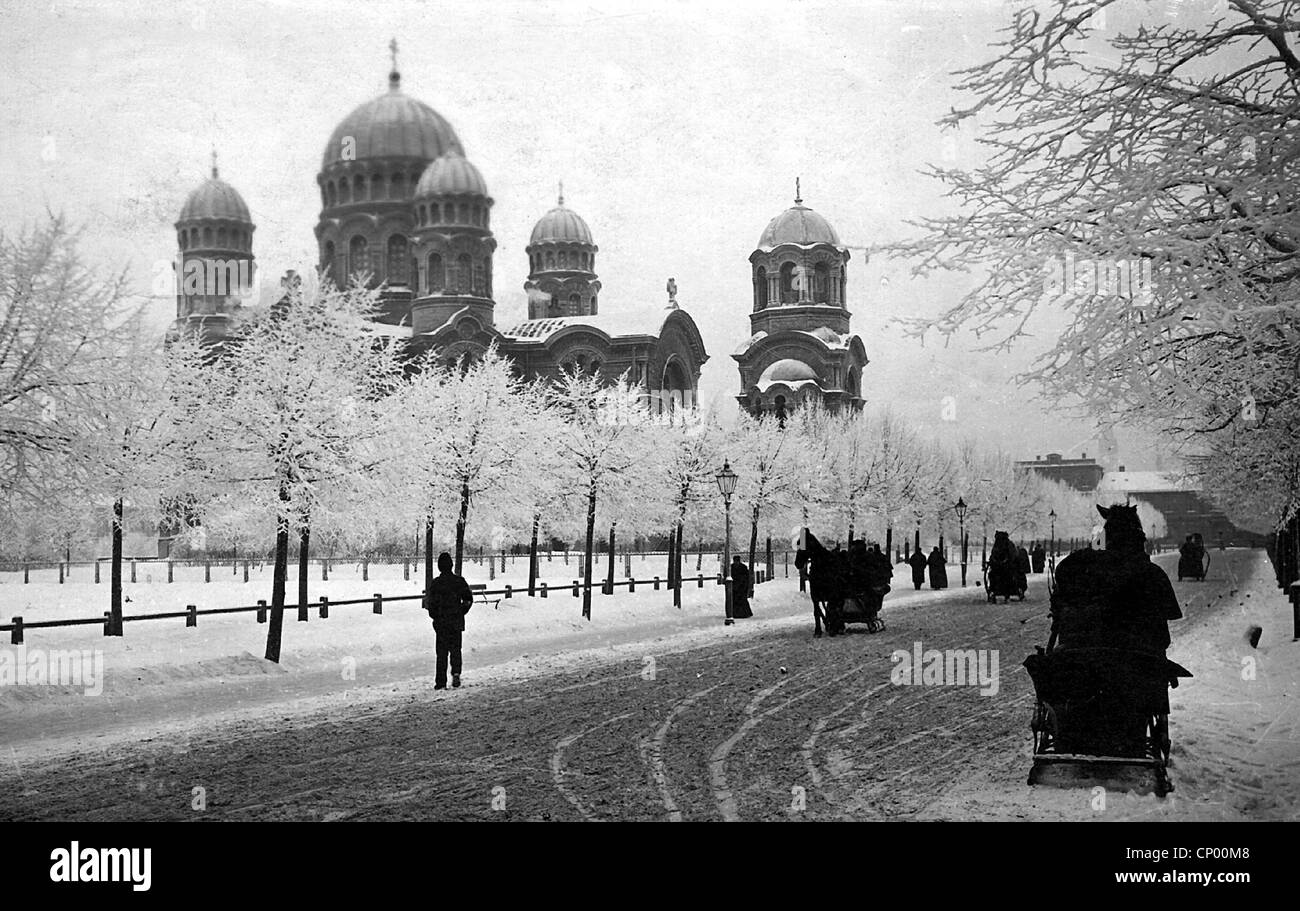 Géographie / Voyage, Lettonie, Riga, rues, Alexander Boulevard en hiver, carte postale, 1917, droits additionnels-Clearences-non disponible Banque D'Images