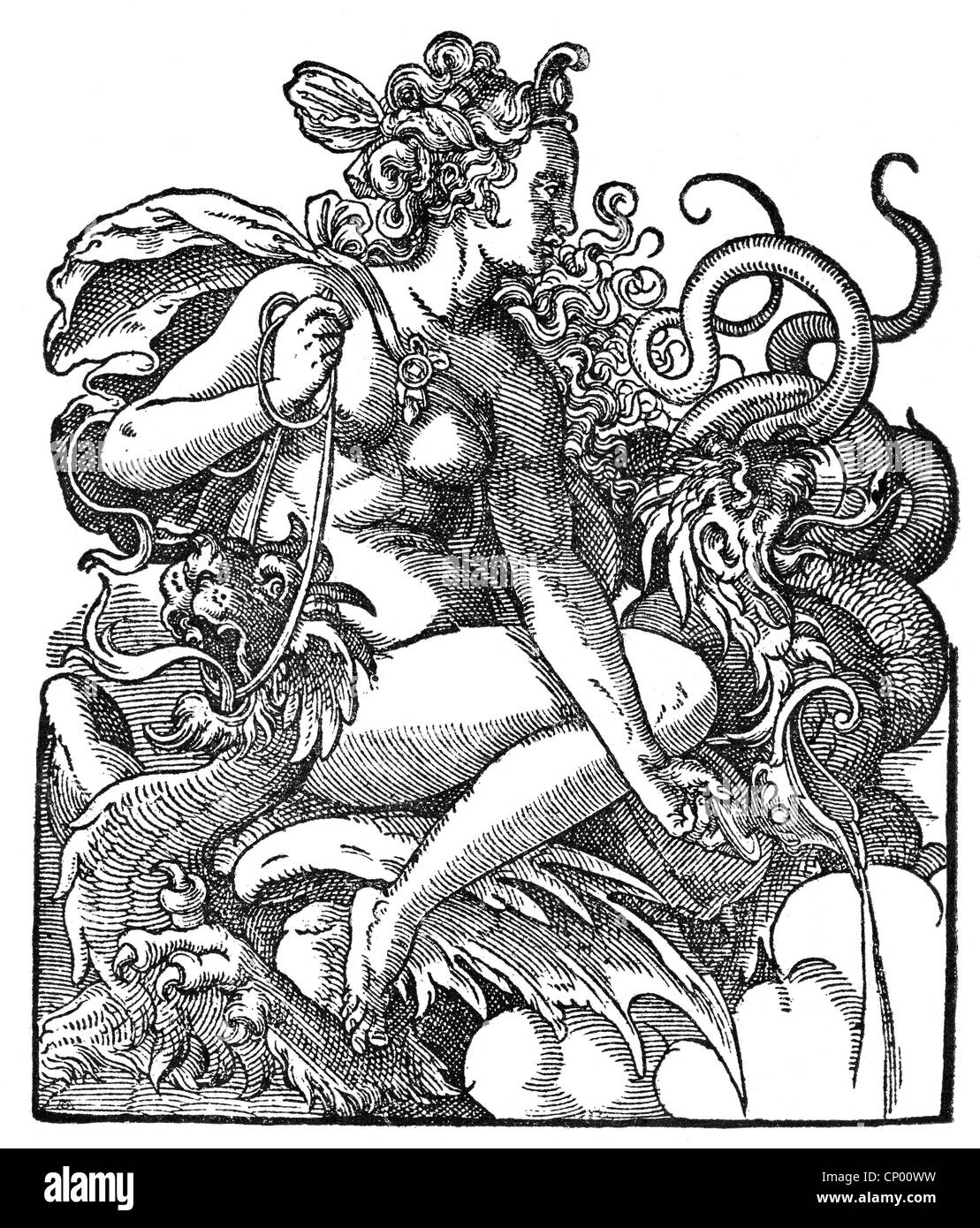 Médée, figure mythique grecque, épouse de Jason, école dragon, gravure sur cuivre, l'artiste n'a pas d'auteur pour être effacé Banque D'Images