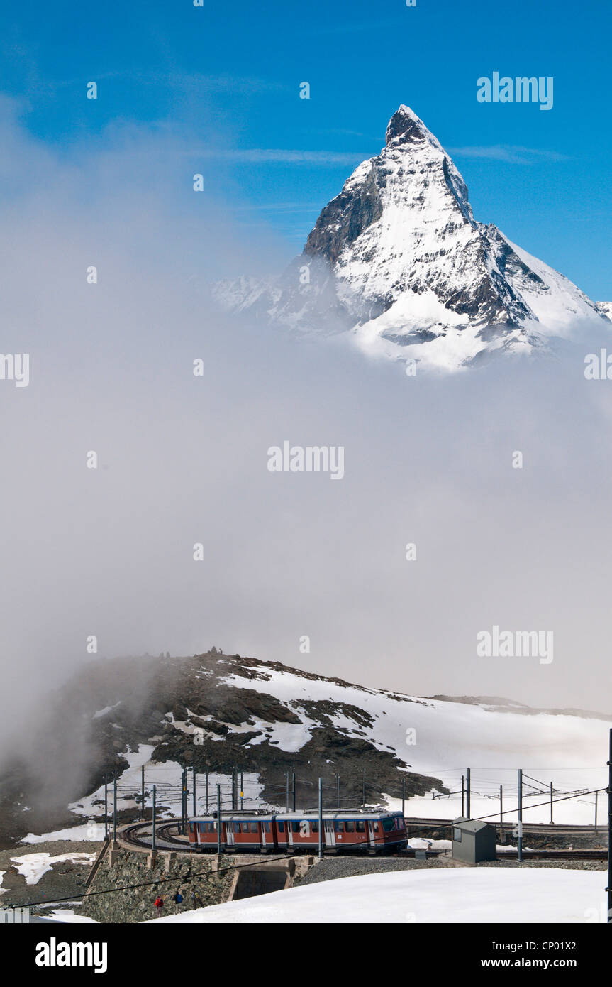 Chemin de fer à crémaillère et la montagne Gornergratbahn Cervin, Suisse Banque D'Images