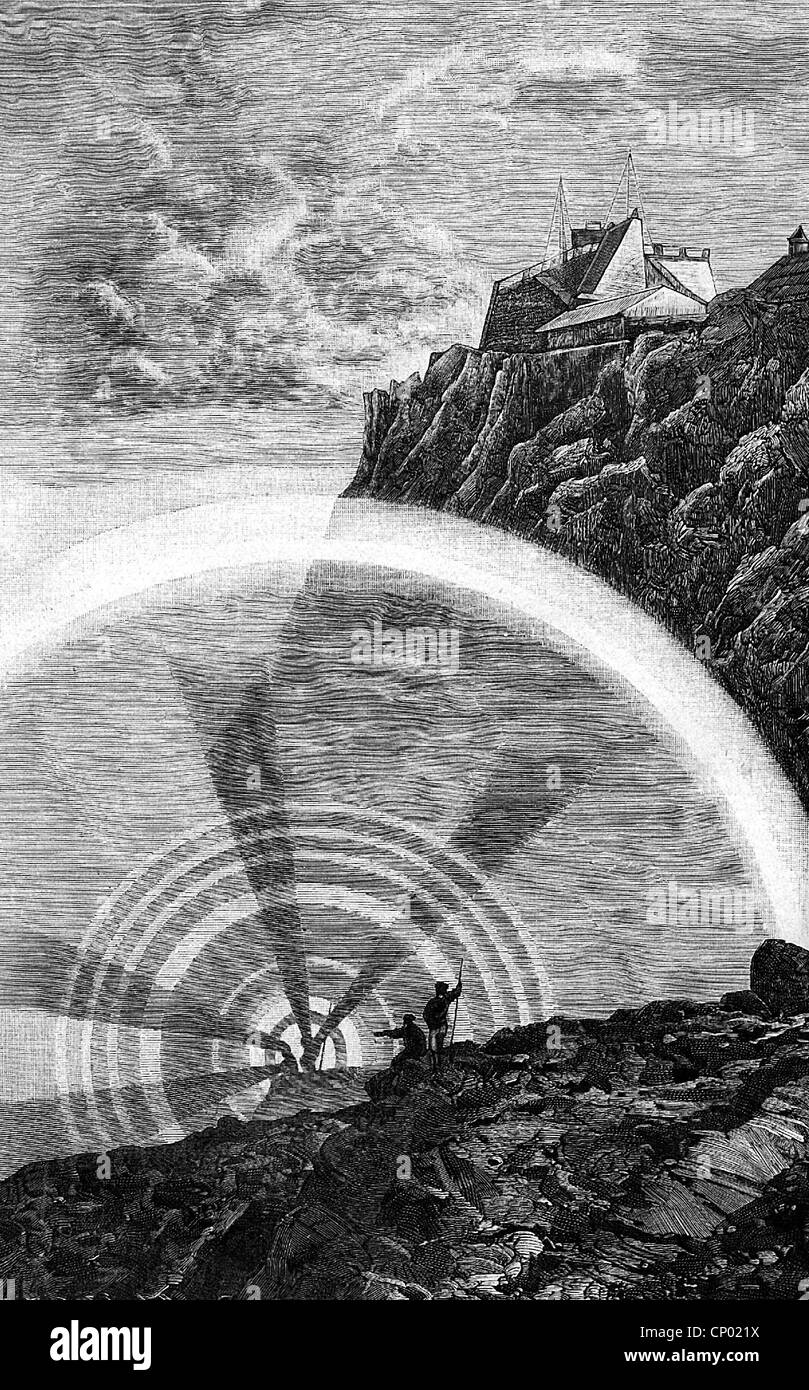 Météo, station météorologique, observation d'un phénomène de halo à Piz du midi, 17.7.1882, droits additionnels-Clearences-non disponible Banque D'Images