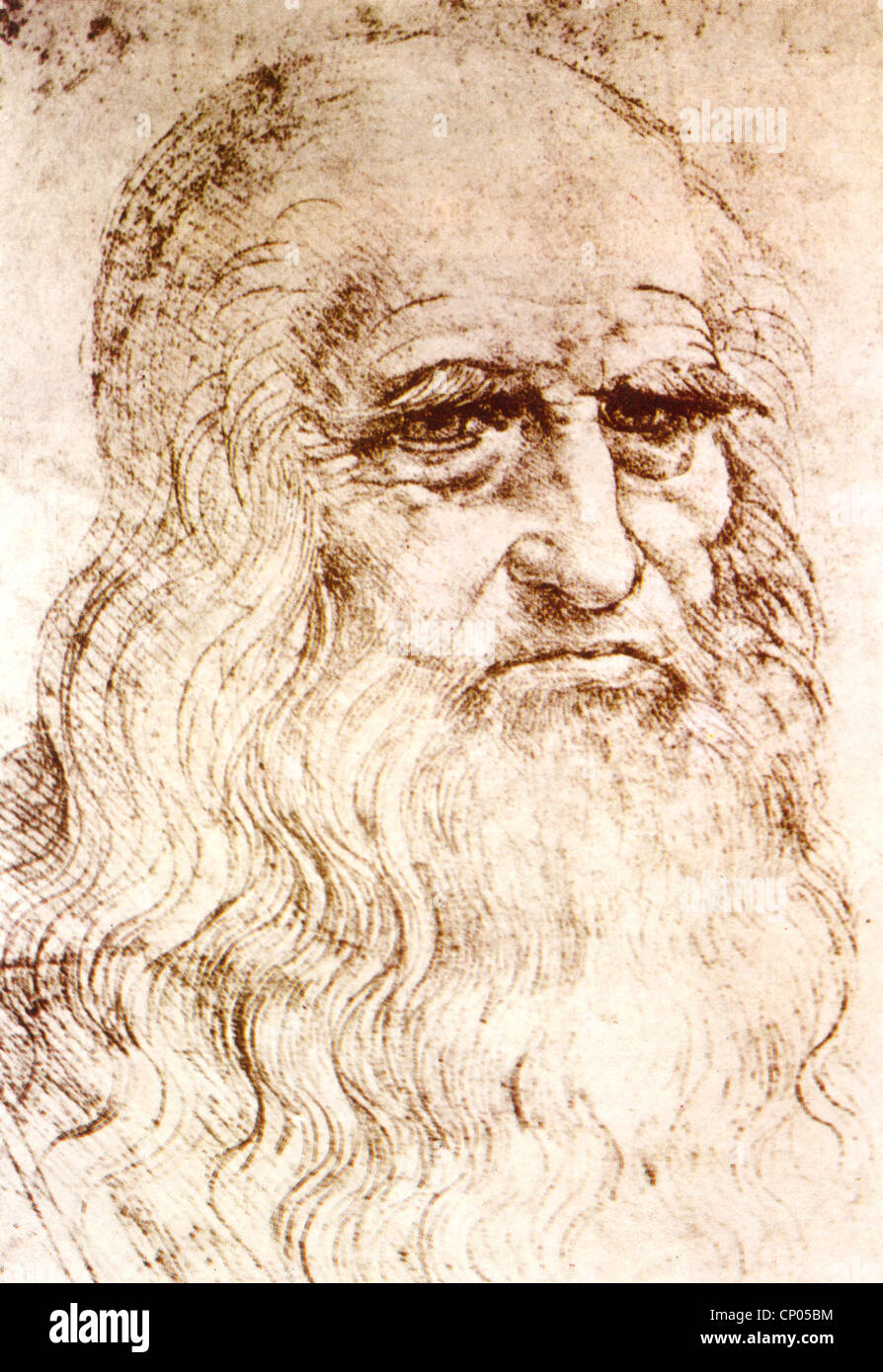LEONARDO DA VINCI (1452-1519) mathématicien de la Renaissance italienne - self portrait en craie rouge sur 1514 Banque D'Images