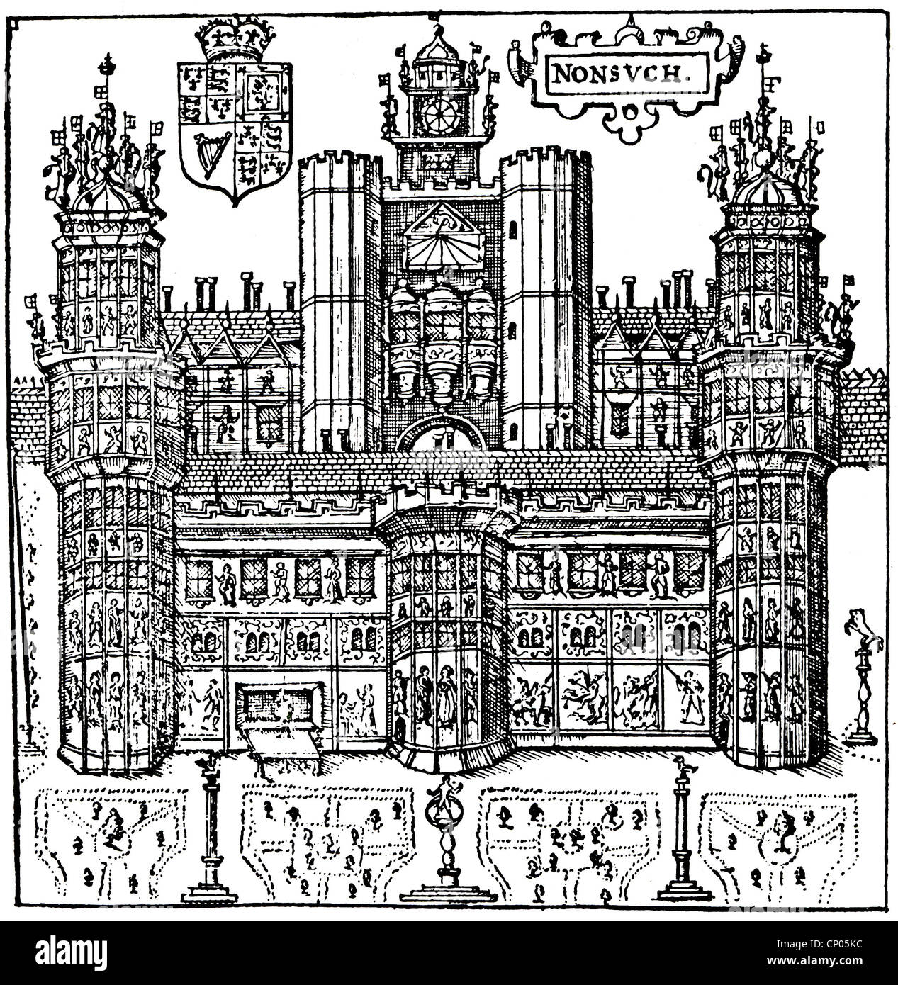 NONSUCH PALACE construit par Henri VIII comme indiqué à John Speed's 1610 Plan de Surrey Banque D'Images