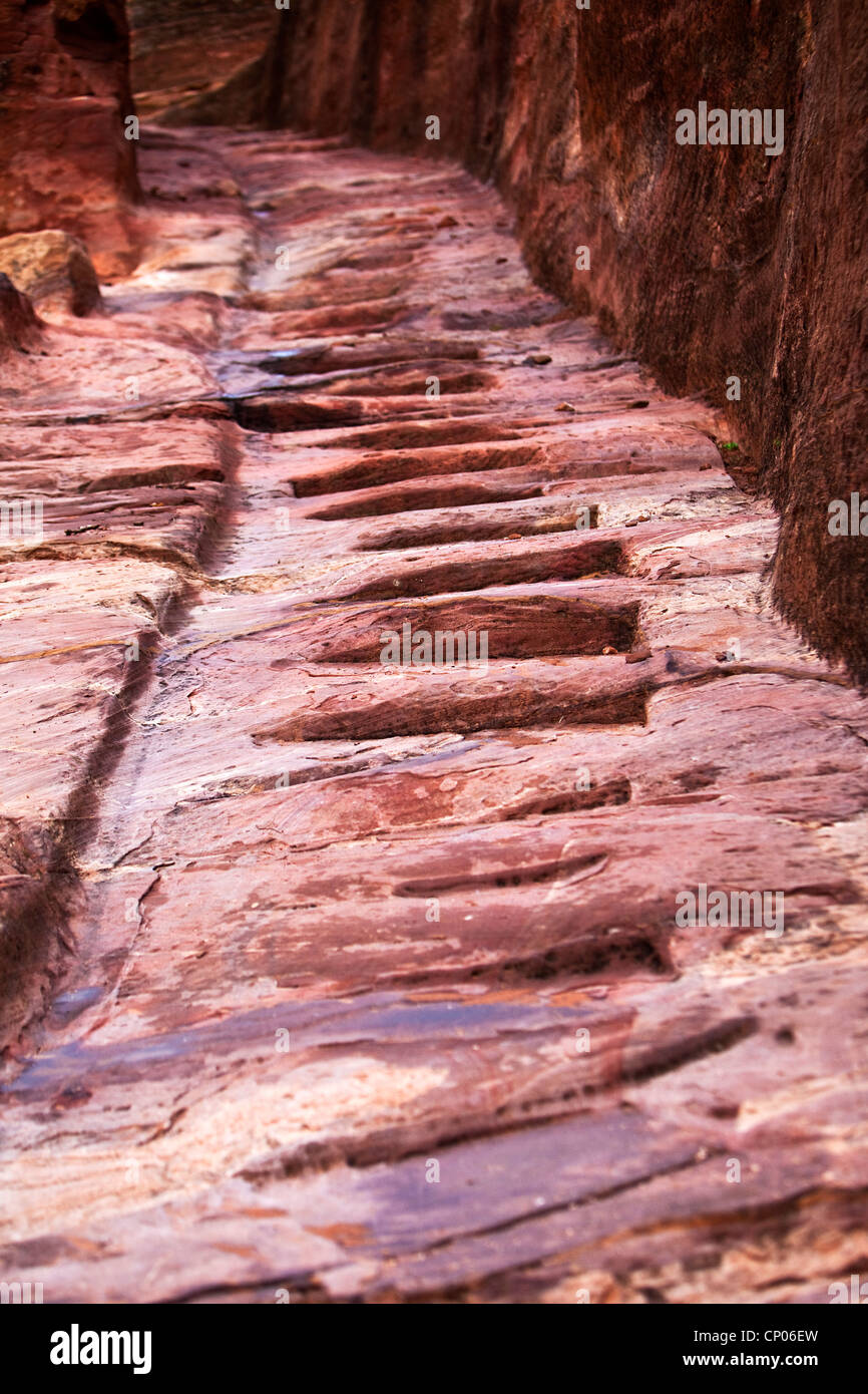 Escalier en pierre vers le haut lieu du Sacrifice, Petra, Jordanie, Asie occidentale Banque D'Images