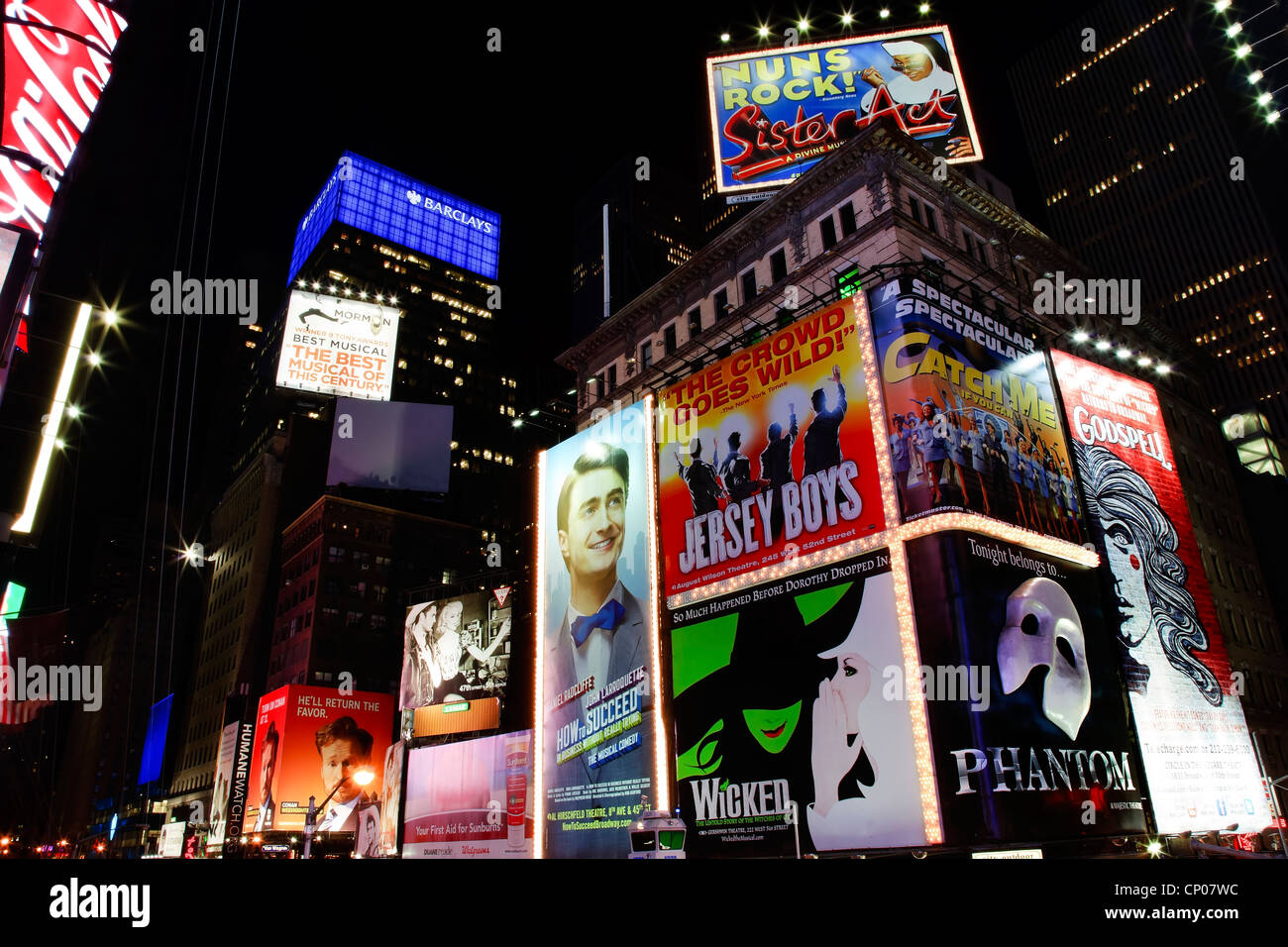 Lumières de Times Square, de la publicité, théâtre, New York City Skyline Nuit Banque D'Images