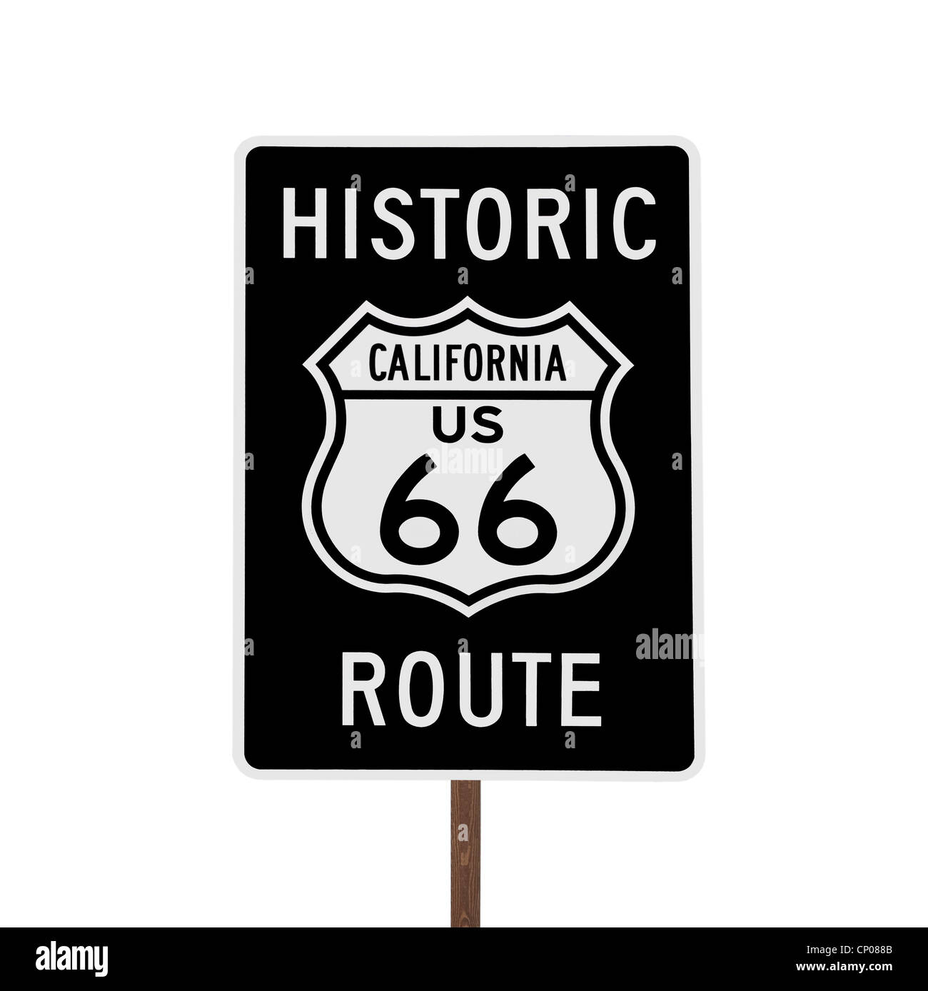Nous Californie historique Route 66 road sign isolés. Banque D'Images