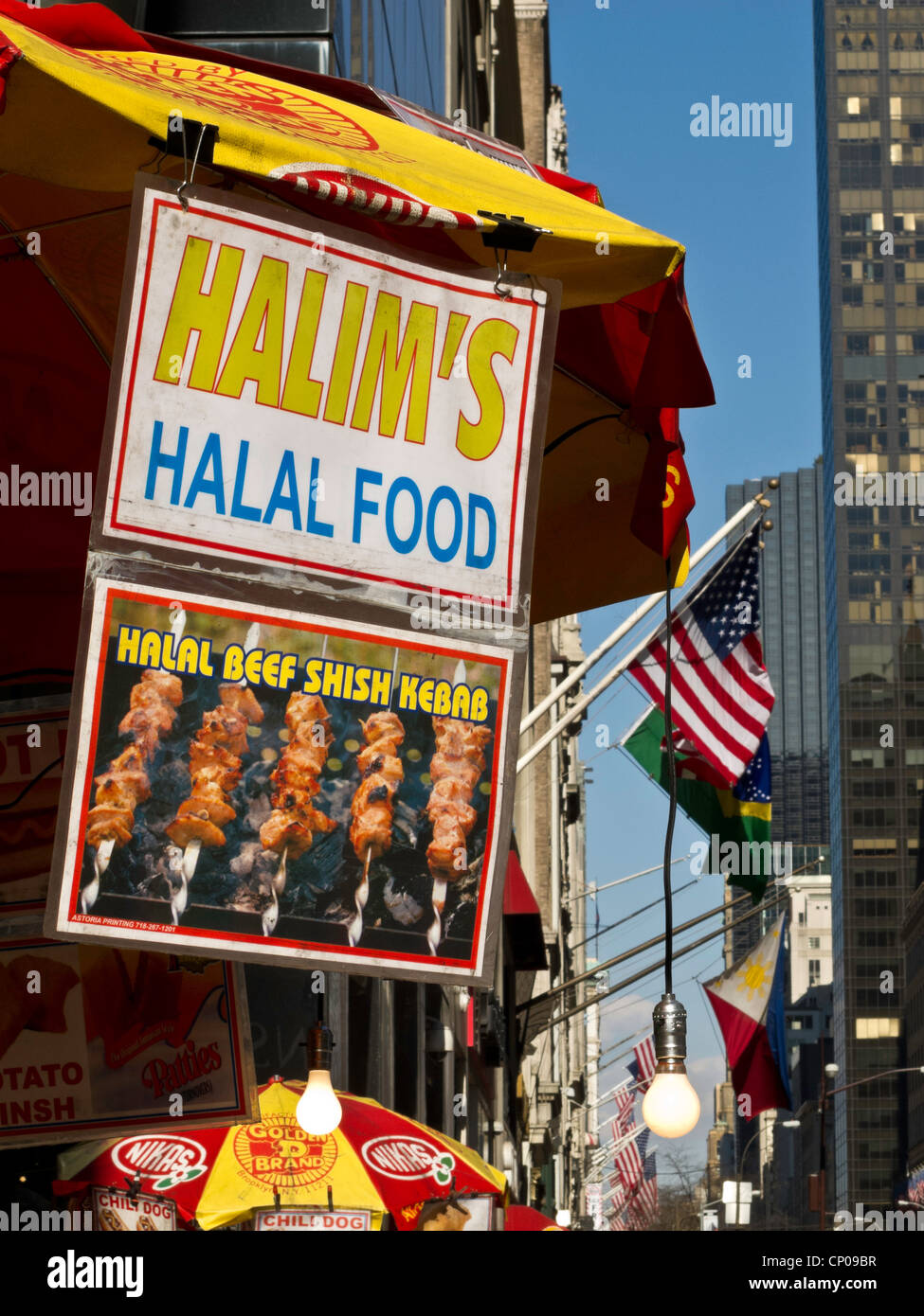 Halim's Halal Food Panier, NYC Banque D'Images