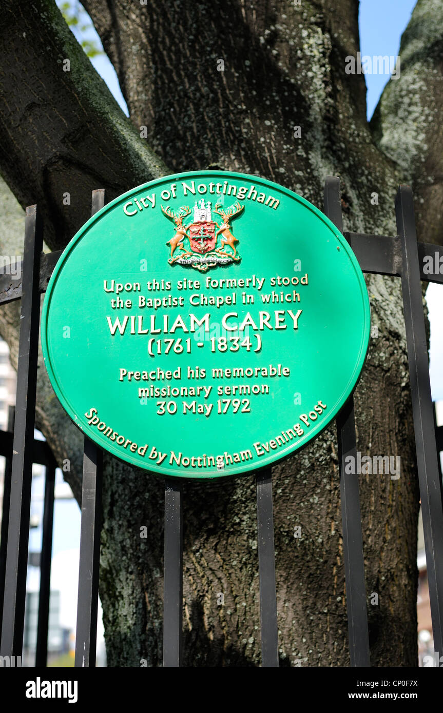 William Carey Baptist Missionary .Nottingham Maid Marion Plaque façon . Banque D'Images