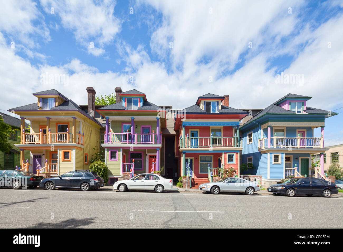 Maisons colorées, Portland Banque D'Images