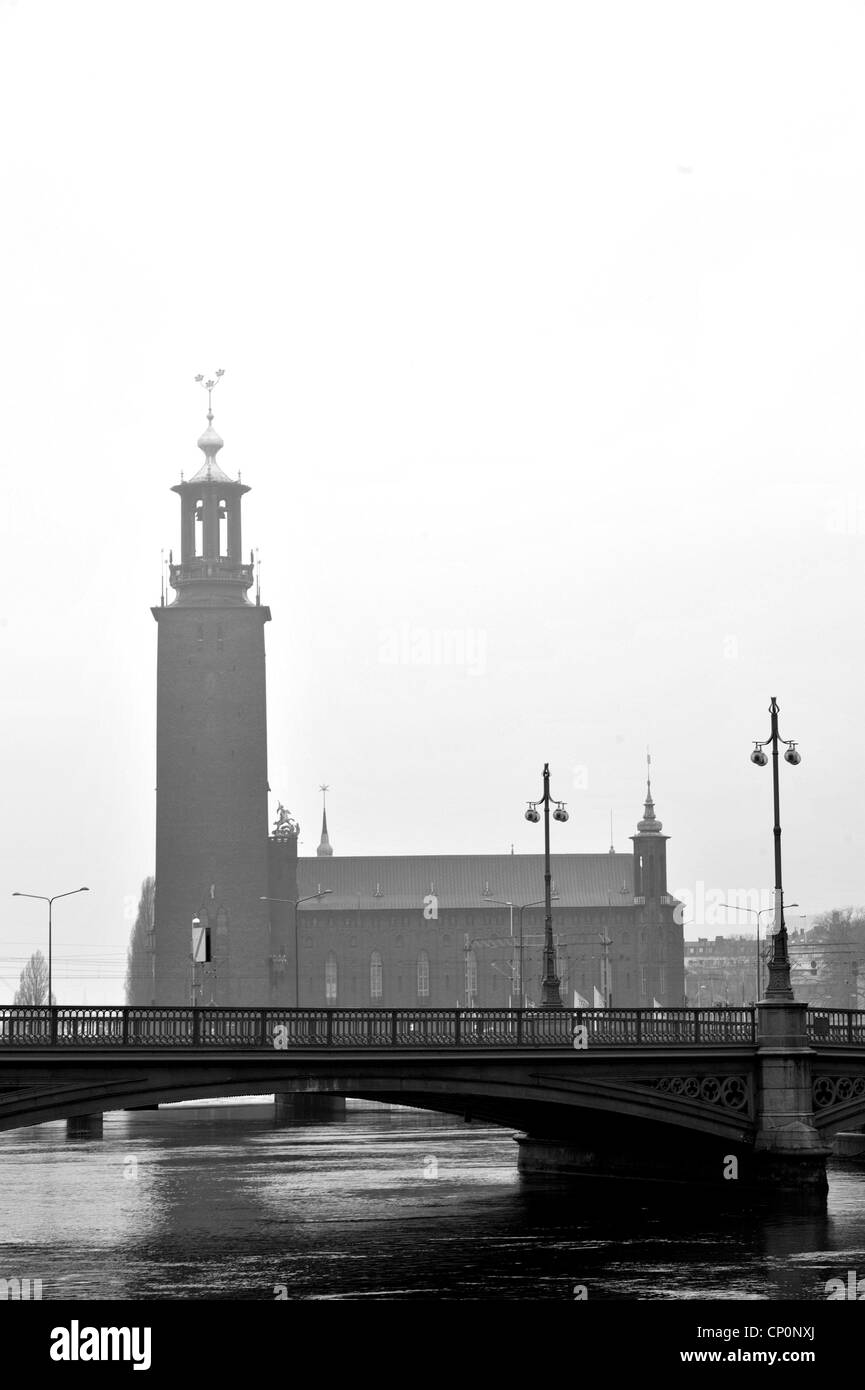 Stockholm, Ville de ville au début de matin brumeux Banque D'Images