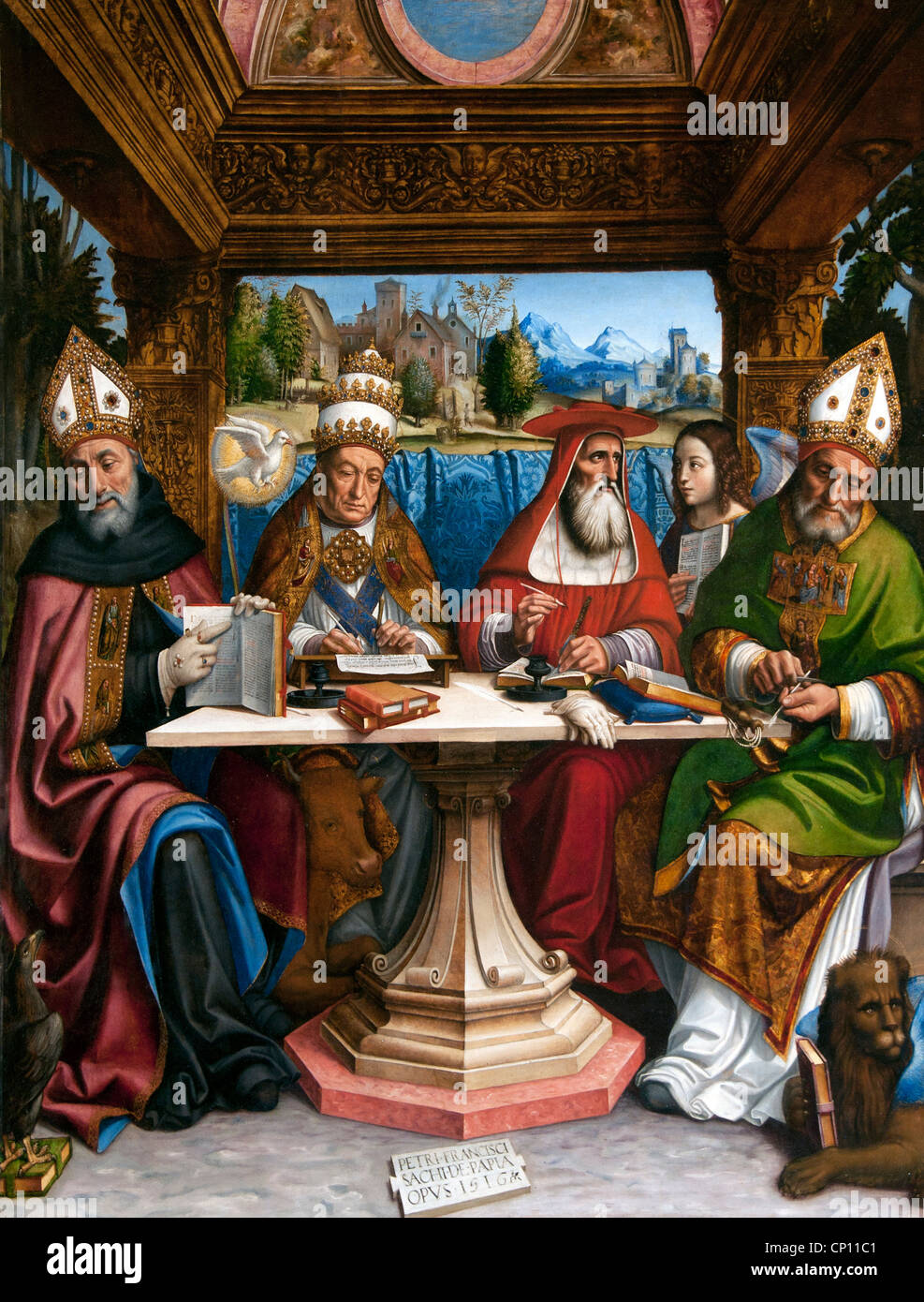 Les quatre docteurs de l'Eglise 1516 par Pier Francesco SACCHI 1485-1528 Italie Italien Banque D'Images