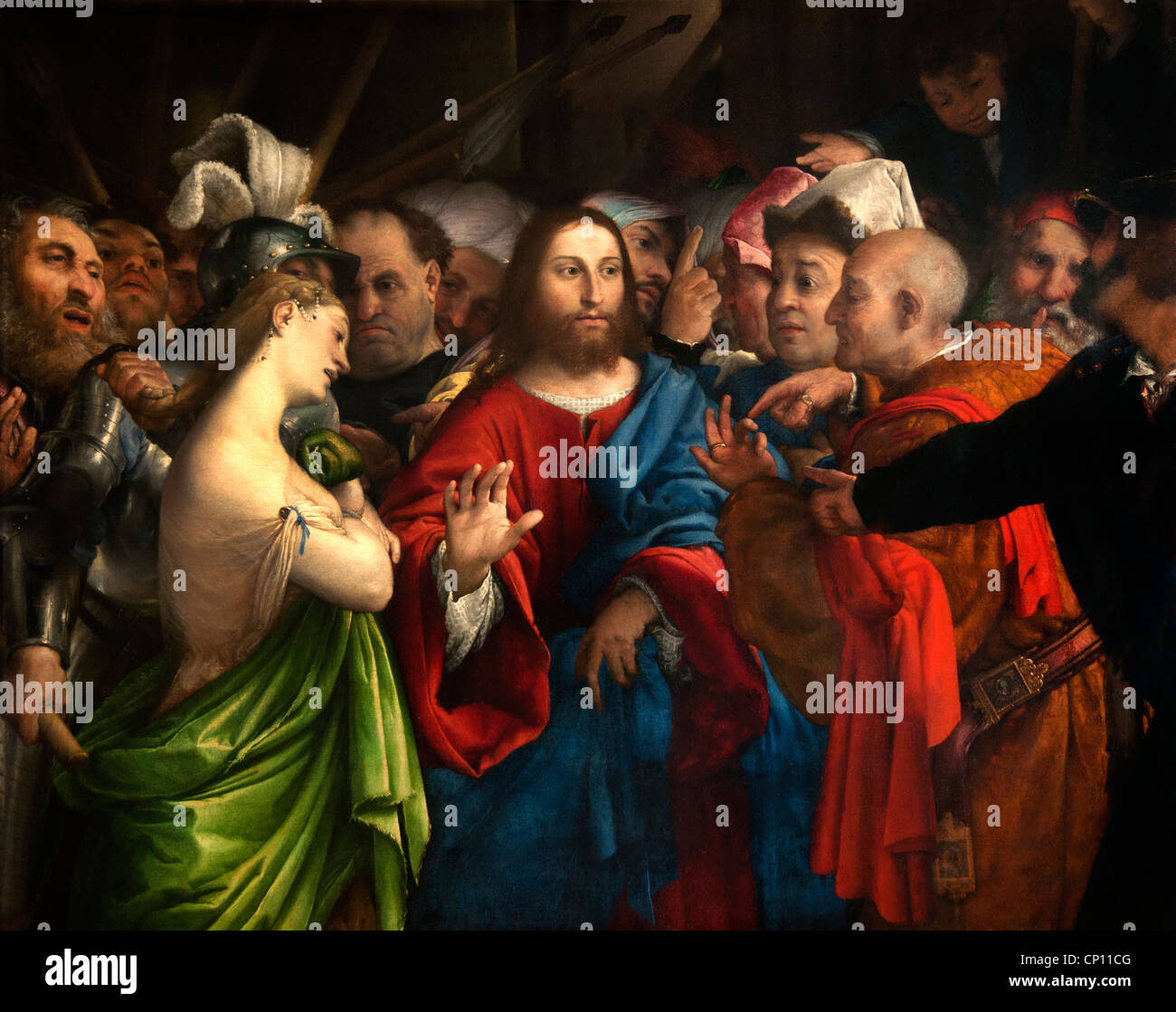 La femme adultère - La femme adultère 1527 par Lorenzo Lotto 1480-1557 Italie Italien Banque D'Images