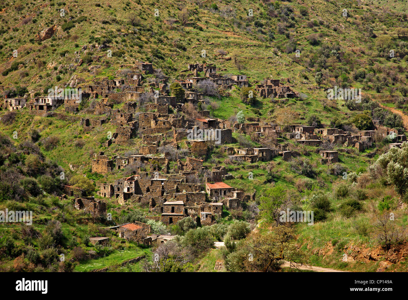 Le "ghost" village de Palia Potamia, totalement abandonnés dans les années 60 et 70, l'île de Chios, au nord-est de la mer Égée, Grèce Banque D'Images