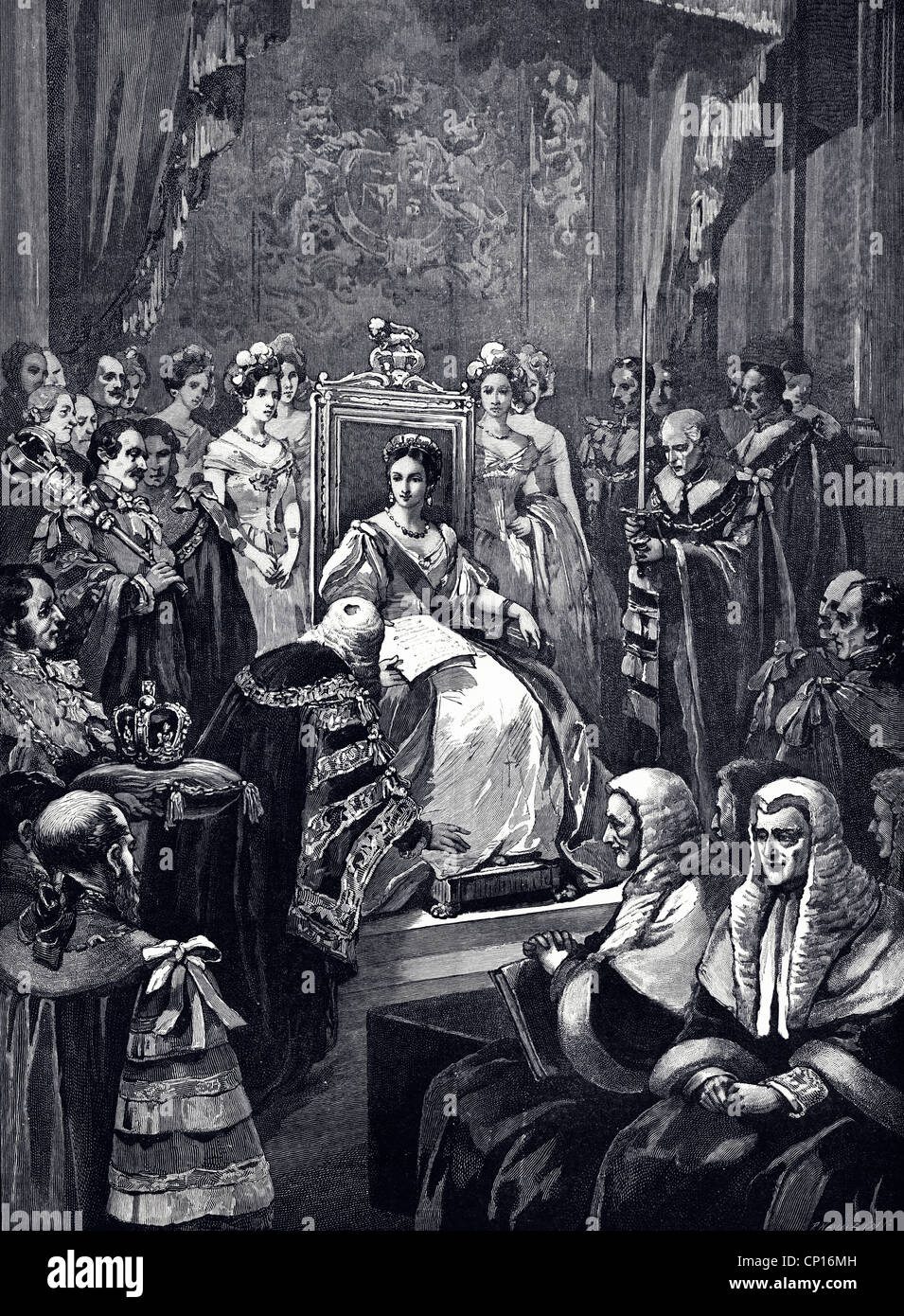 Victorien Queen en photo l'ouverture de son premier parlement le 20 novembre 1837. La gravure de l'époque victorienne en date du 13 juin 1887 Banque D'Images