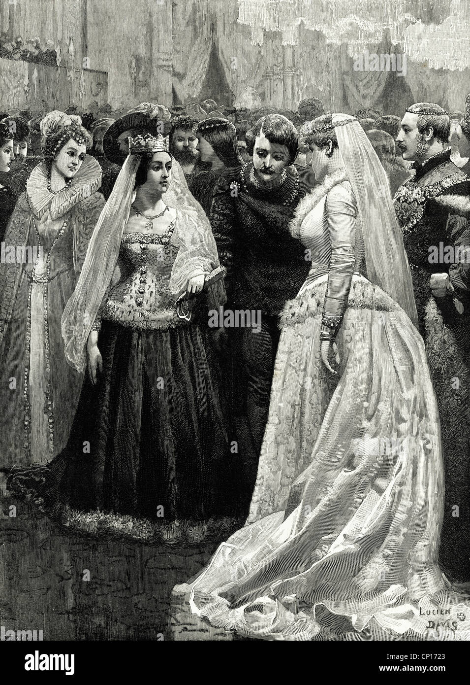 Bal costumé historique à Buckingham Palace le 12 mai 1842. La reine Victoria La reine Philippa Consort d'Édouard III. La gravure de l'époque victorienne en date du 13 juin 1887 Banque D'Images
