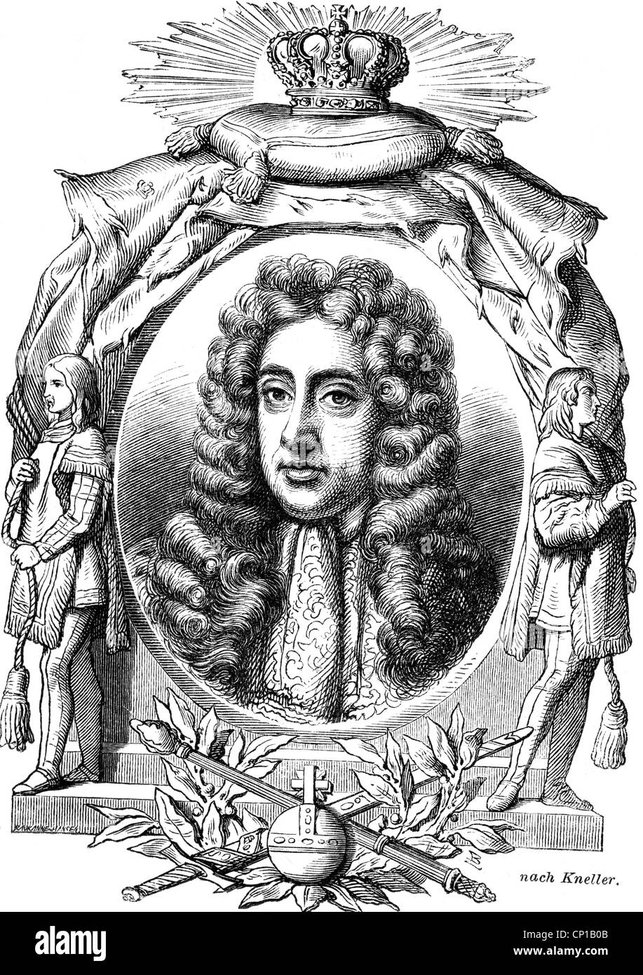 James II, 24.10.1633 - 17.9.1701, roi d'Angleterre 6.2.1685 - 11.12.1688, portrait, gravure sur bois, XIXe siècle, , Banque D'Images