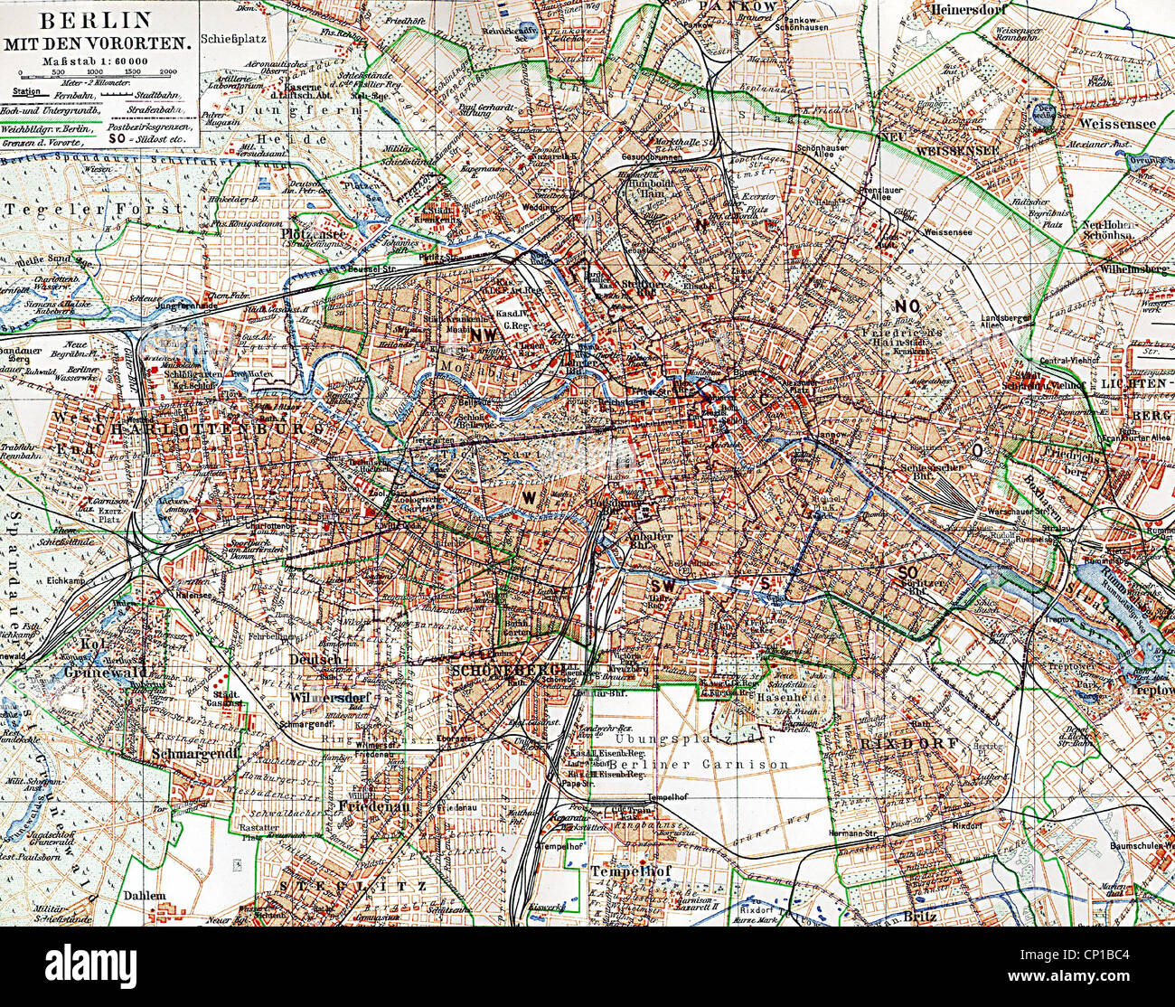 Cartographie, cartes de ville, Allemagne, Berlin, lithographie couleur, Meyers Konversations Lexikon, 6e volume, Leipzig, 1904, droits additionnels-Clearences-non disponible Banque D'Images
