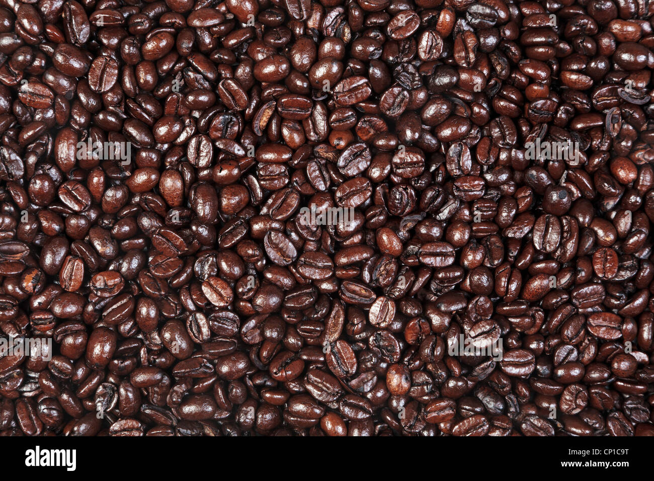 Photo de rôti frais grains de café arabica et robusta convient comme un arrière-plan. Banque D'Images