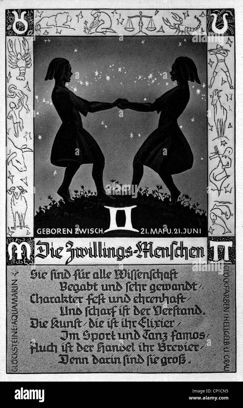 Astrologie, zodiaque, signe: Jumeaux, cadre décoration avec tous les signes de zodiaque, 1940, droits additionnels-Clearences-non disponible Banque D'Images