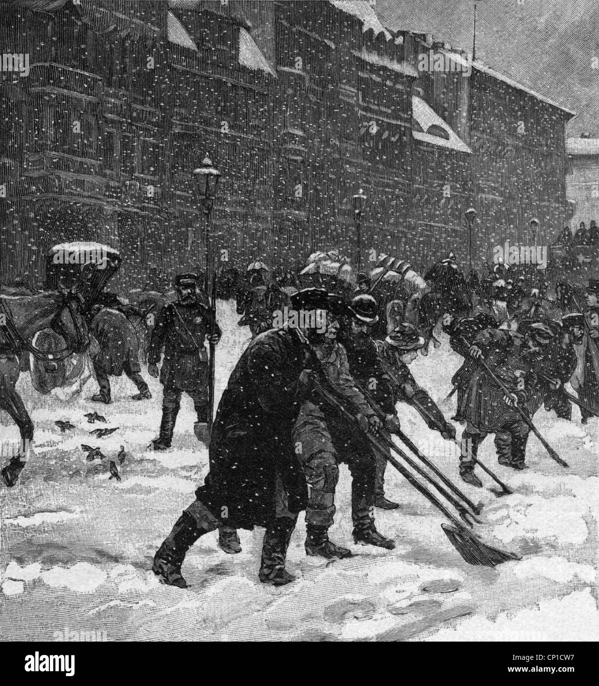 Géographie / Voyage, Allemagne, Berlin, services municipaux, , entretien des routes d'hiver, sans emploi déneigement, après dessin par E. Haeseler, gravure en bois, 1893, droits additionnels-Clearences-non disponible Banque D'Images