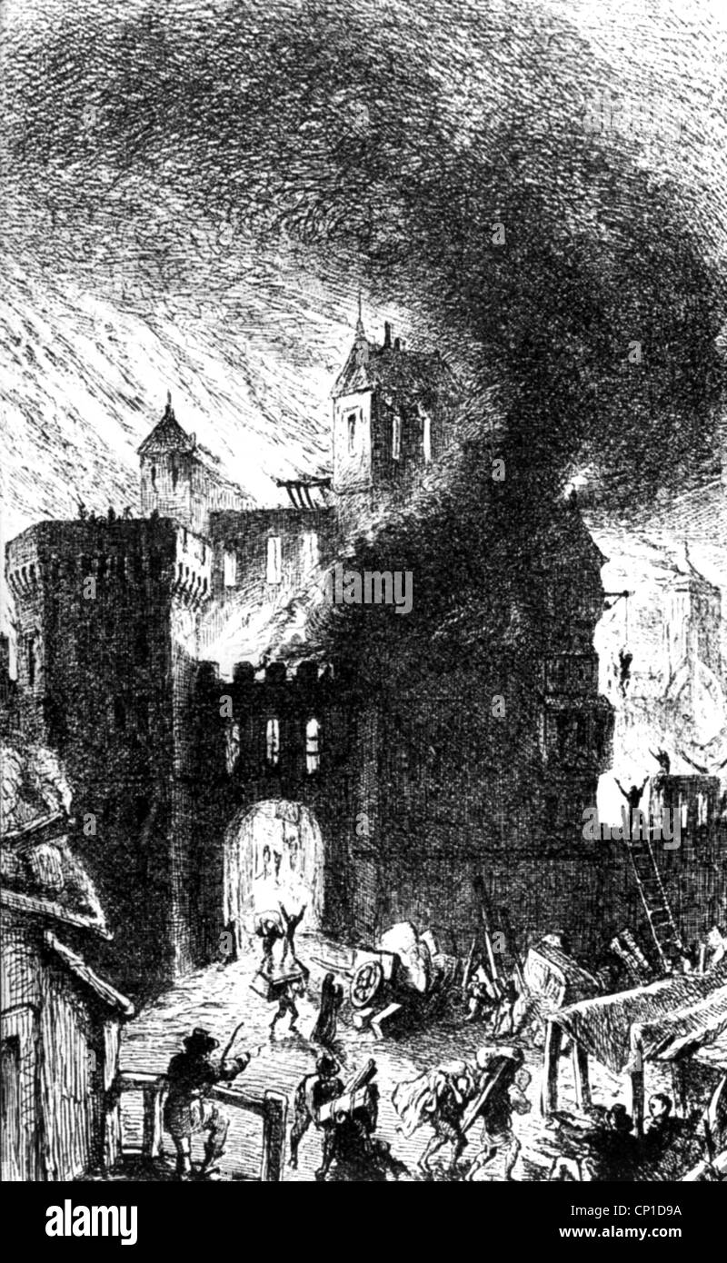 Feu, feu, Grand Incendie de Londres, 2.- 5.9.1666, prison de Newgate en flammes, gravure sur cuivre, 1666, catastrophe, catastrophes naturelles, incendie, historique, historique, Angleterre, Grande-Bretagne, 17e siècle, les gens, l'artiste n'a pas d'auteur pour être effacé Banque D'Images