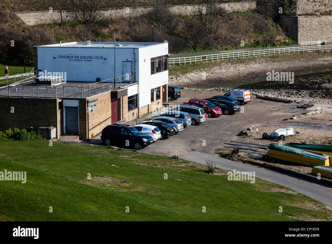 Avis de Tynemouth, club de voile, sur la plage, North Sheilds, England UK Banque D'Images