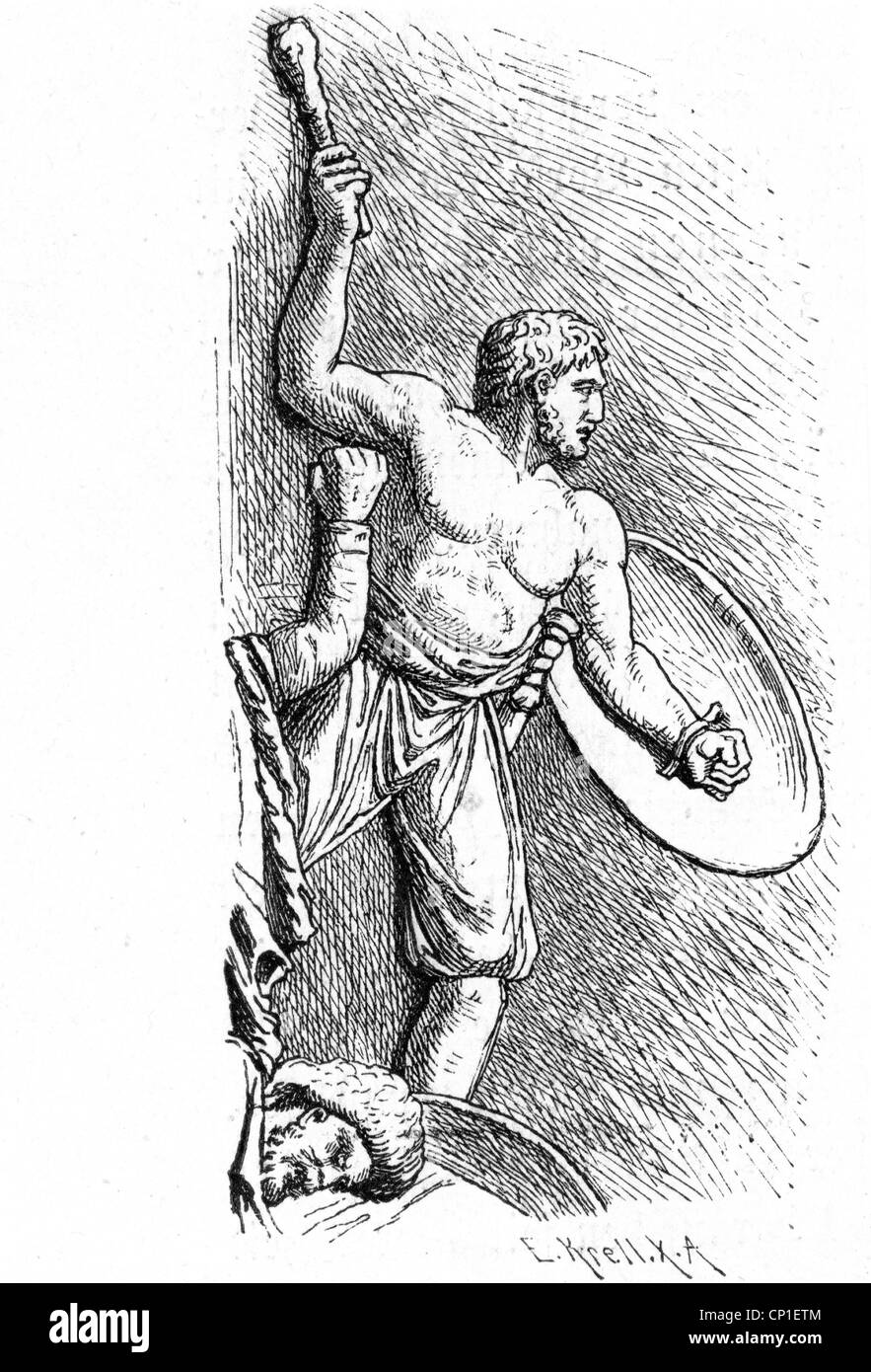 Armée, monde antique, Empire romain, l'Allemand des troupes auxiliaires, des auxiliaires, germaniques avec bat, gravure sur bois après le soulagement de t Banque D'Images