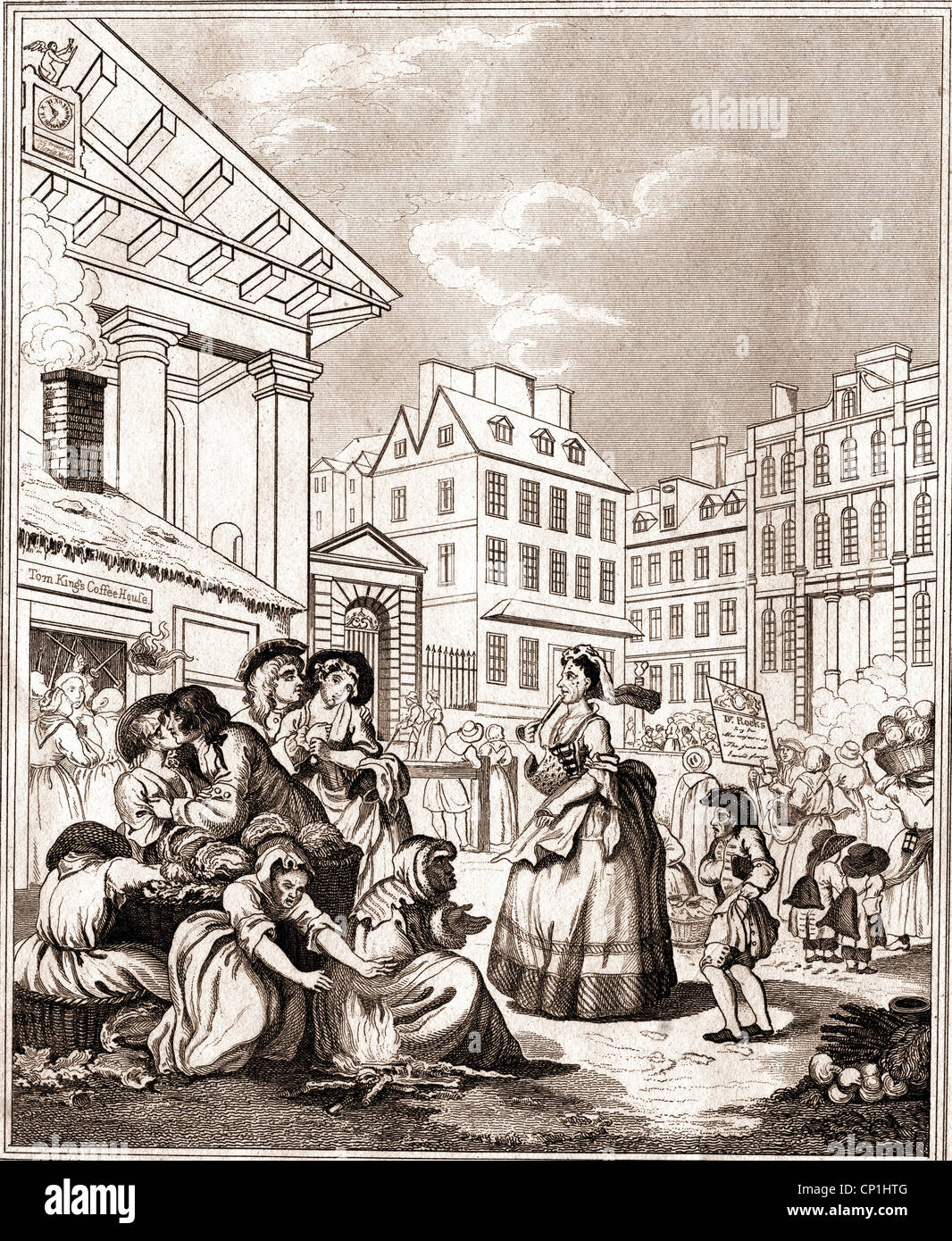 Géographie / billet, Grande Bretagne, Londres, places, Covent Garden, la caricature, "Les heures de la journée', 'Morning : plaque 1', gravure sur cuivre par William Hogarth, 1736, , n'a pas d'auteur de l'artiste pour être effacé Banque D'Images