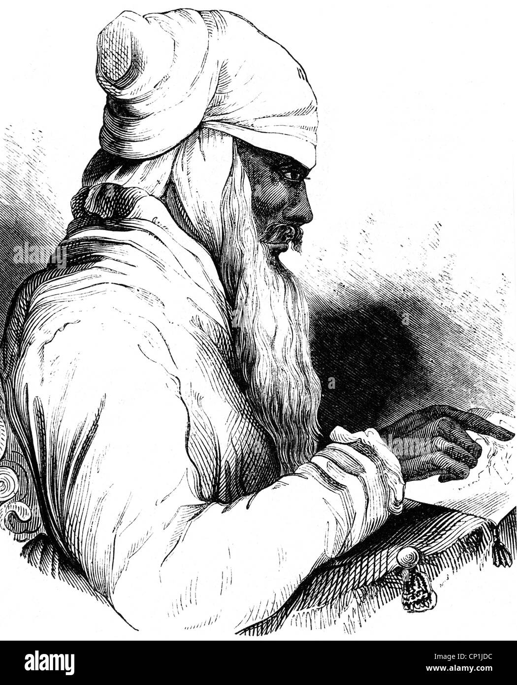 Ranjit Singh, 13.11.1780 - 27.6.1839, Maharaja de Lahore 12.4.1801 - 27.6.1839, demi-longueur, gravure sur bois, 1ère moitié 19ème siècle, , Banque D'Images