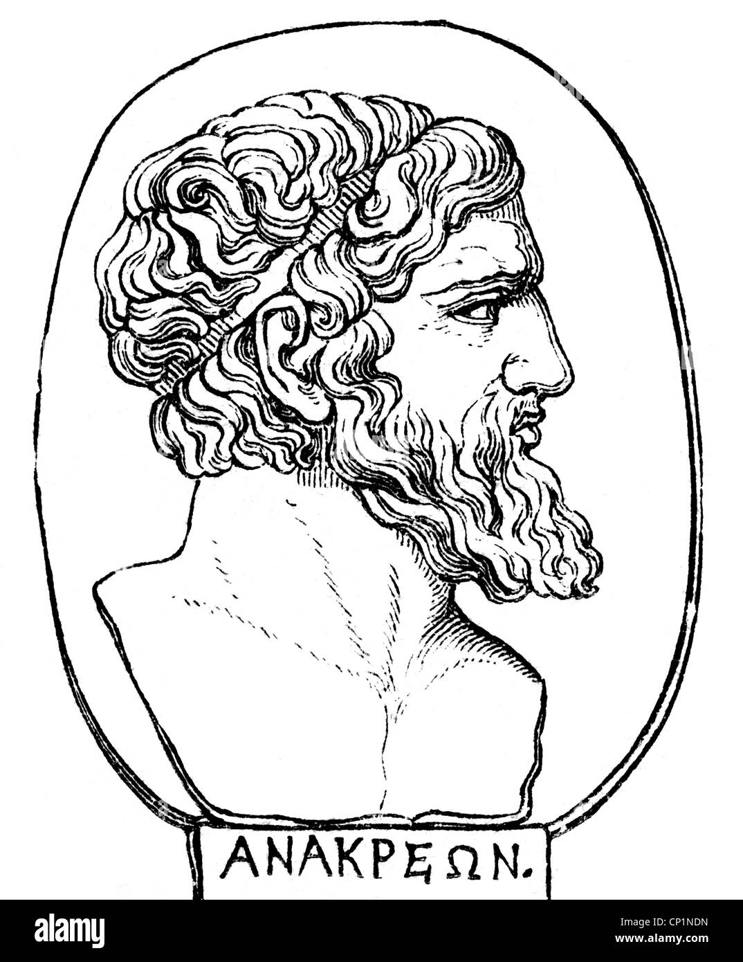 Anacreon, vers 550 - 495 av. J.-C., auteur/écrivain grec, portrait, ancien caméo, gravure en bois, XIXe siècle, Banque D'Images