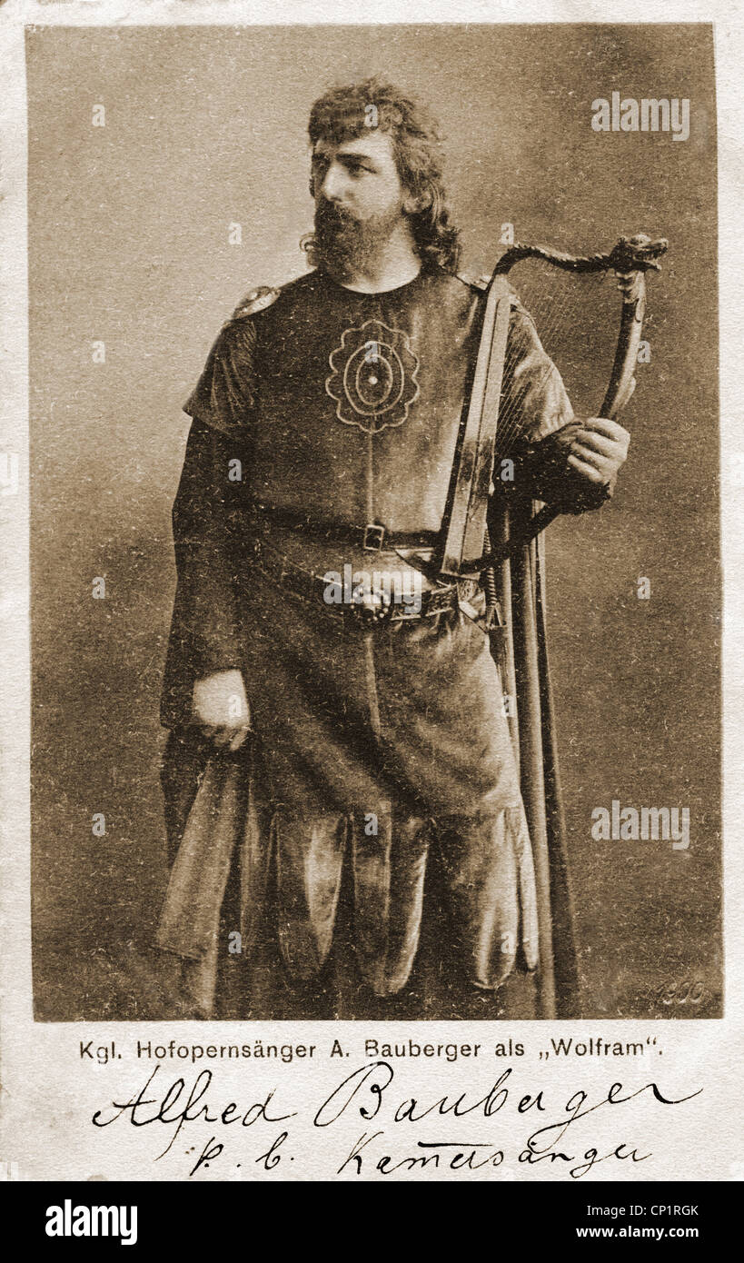 Bauberger, Alfred, 22.2.1866 - 18.5.1937, chanteur allemand (baryton), comme 'Wolfram von Eschenbach' dans l'opéra 'Tannhaeuser' de Richard Wagner, carte postale, éditeur Ottmar Ziegler, Munich, vers 1905, Banque D'Images