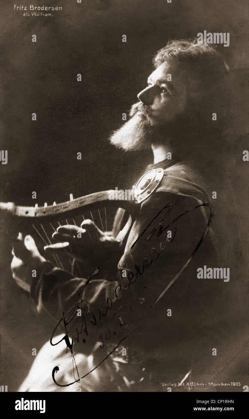 Brodersen, Friedrich, 1.12.1873 - 19.3.1926, chanteur allemand (baryton), comme 'Wolfram von Eschenbach' dans l'opéra 'Tannhaeuser' de Richard Wagner, carte postale, Josef Paul Boehm, éditeur, Munich, 1905, Banque D'Images