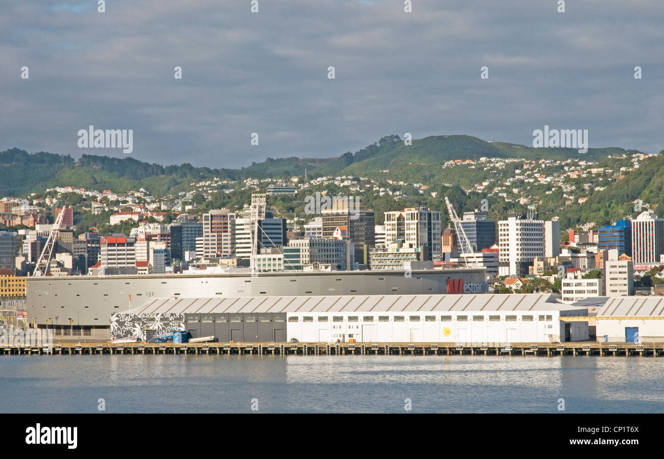 La zone du port de Wellington et le stade Westpac, Nouvelle-Zélande Banque D'Images